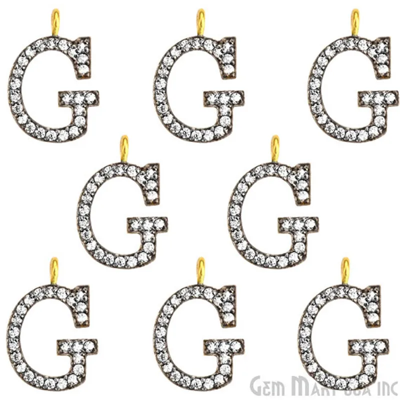'G' Alphabet Charm CZ Pave Gold Vermeil Charm for Bracelet & Pendants
