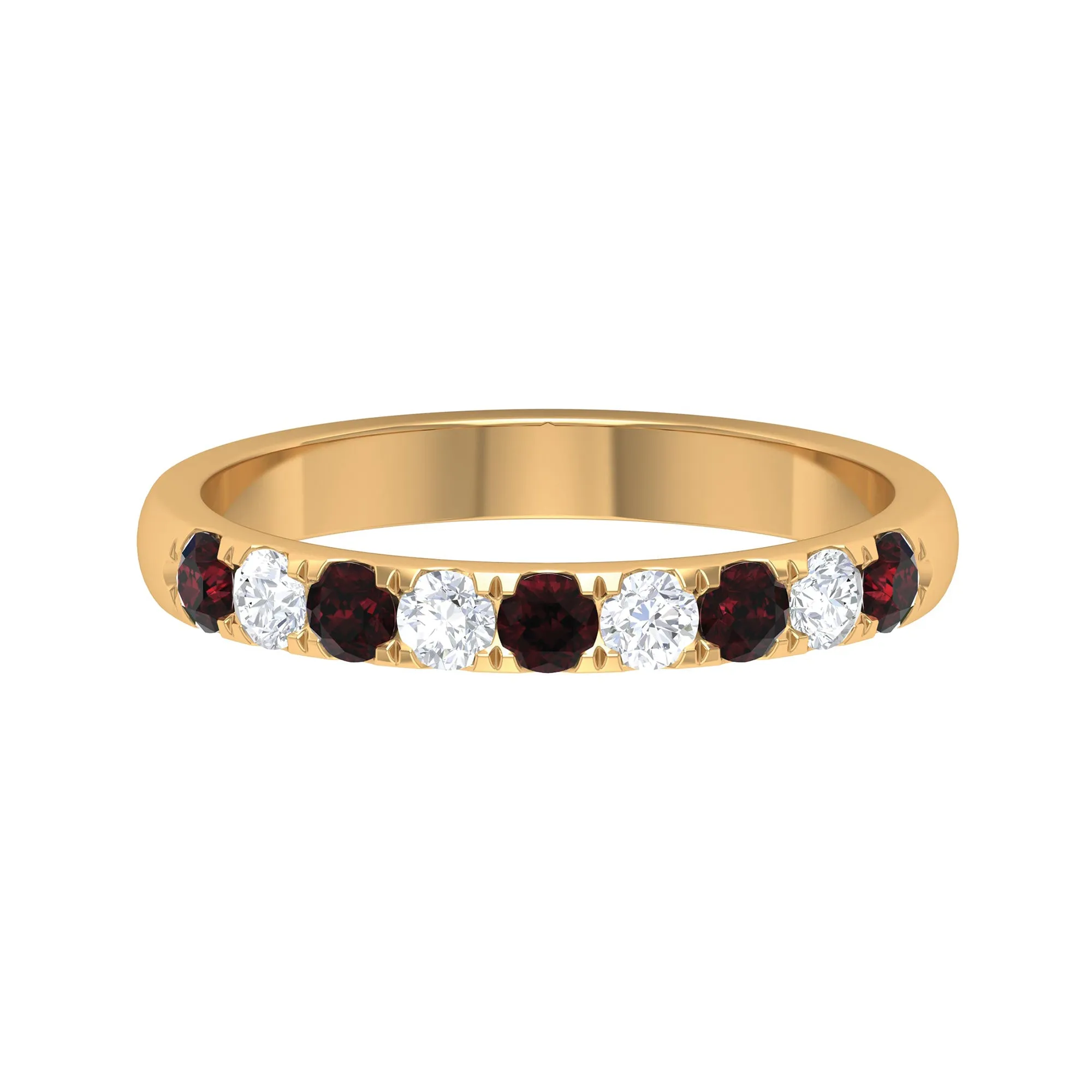 Garnet and Diamond Half Eternity Band Ring