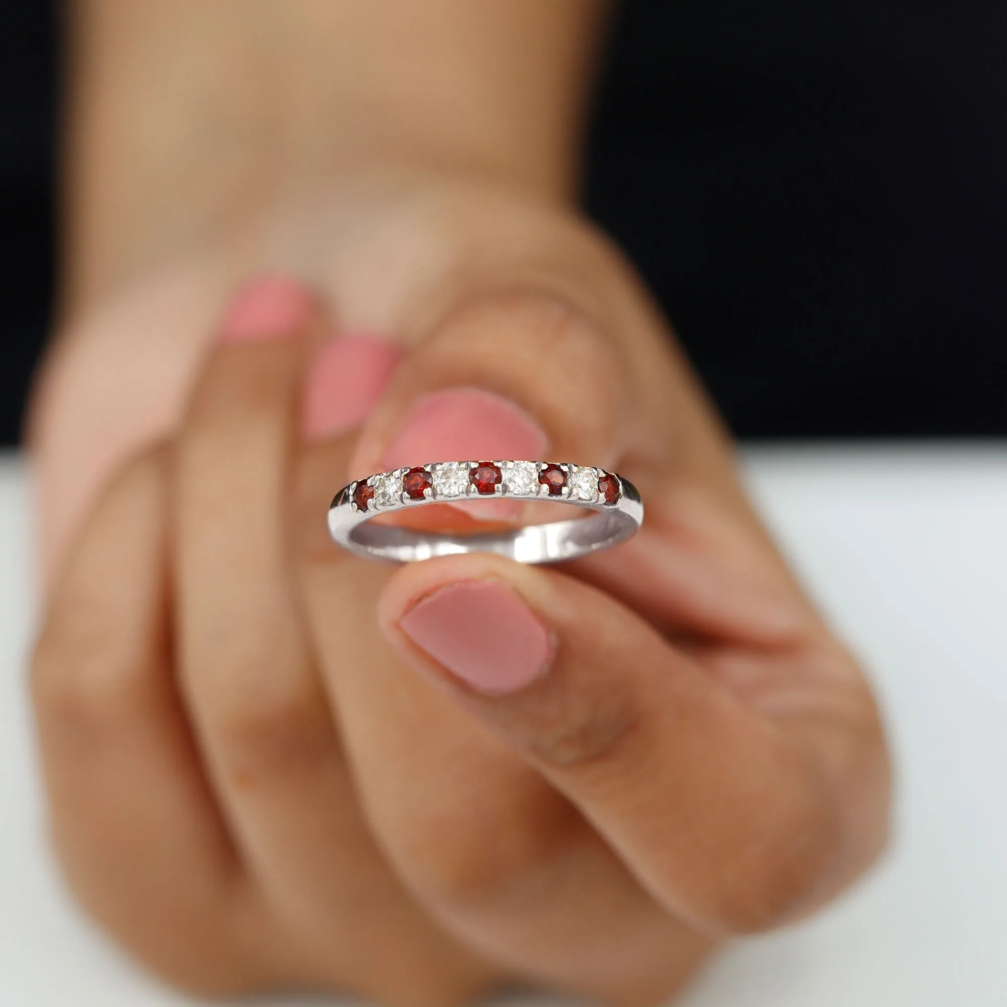 Garnet and Diamond Half Eternity Band Ring
