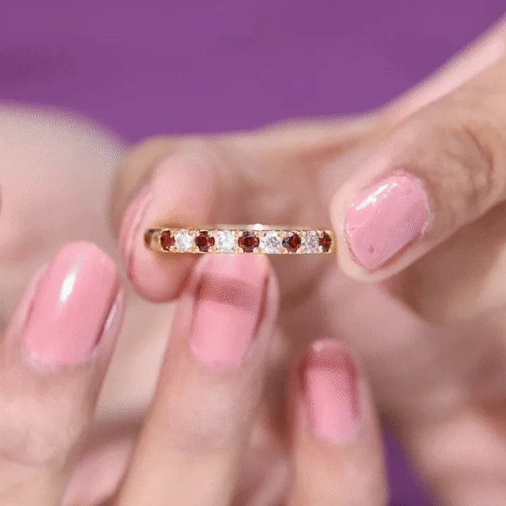 Garnet and Diamond Half Eternity Band Ring