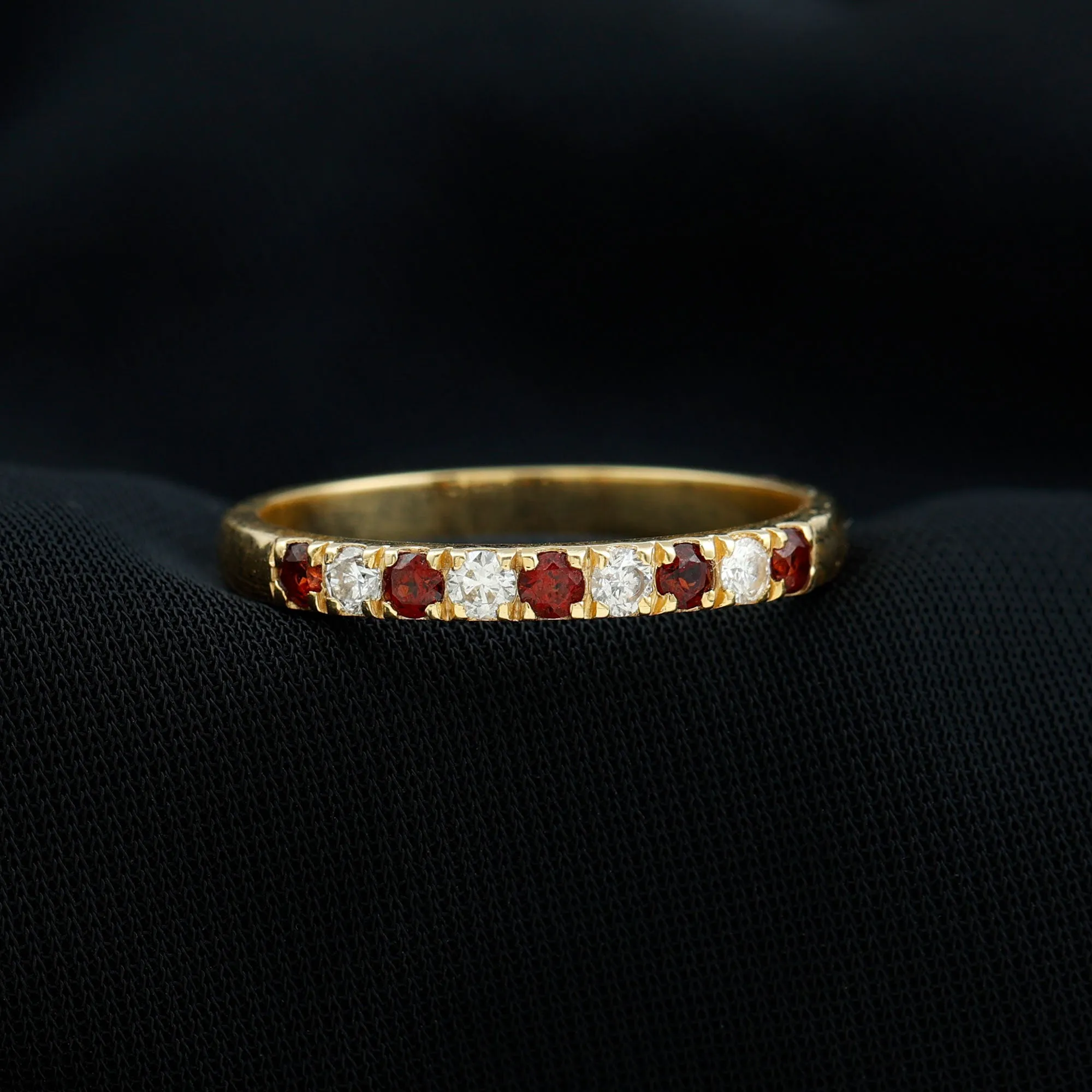 Garnet and Diamond Half Eternity Band Ring