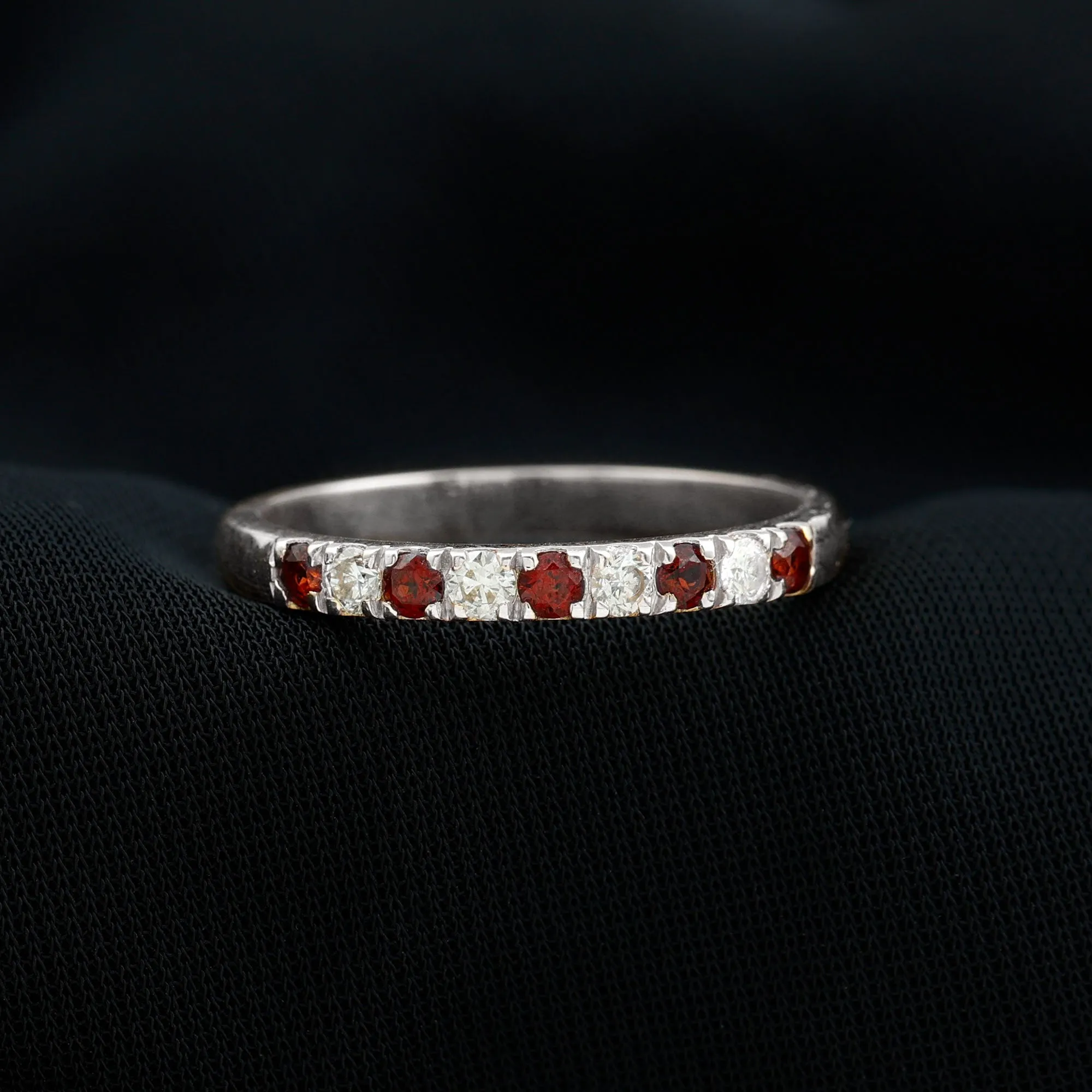 Garnet and Diamond Half Eternity Band Ring