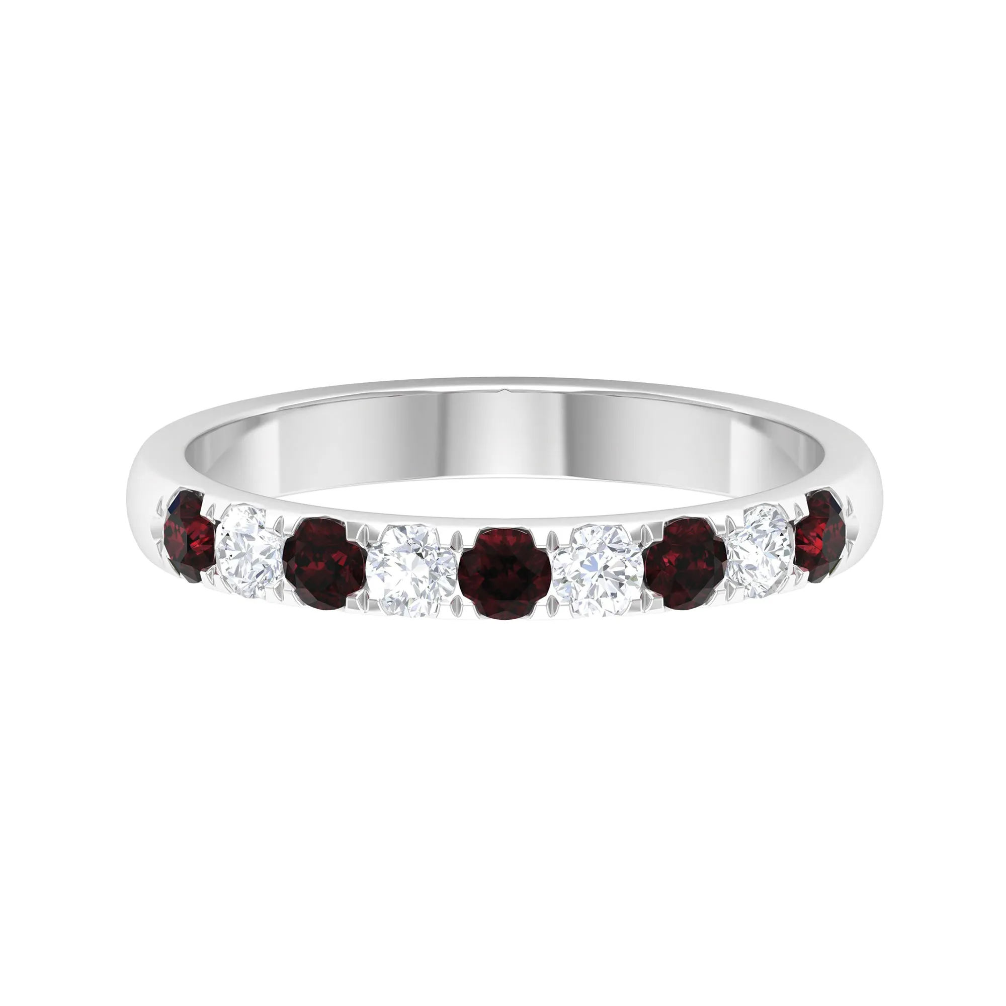 Garnet and Diamond Half Eternity Band Ring