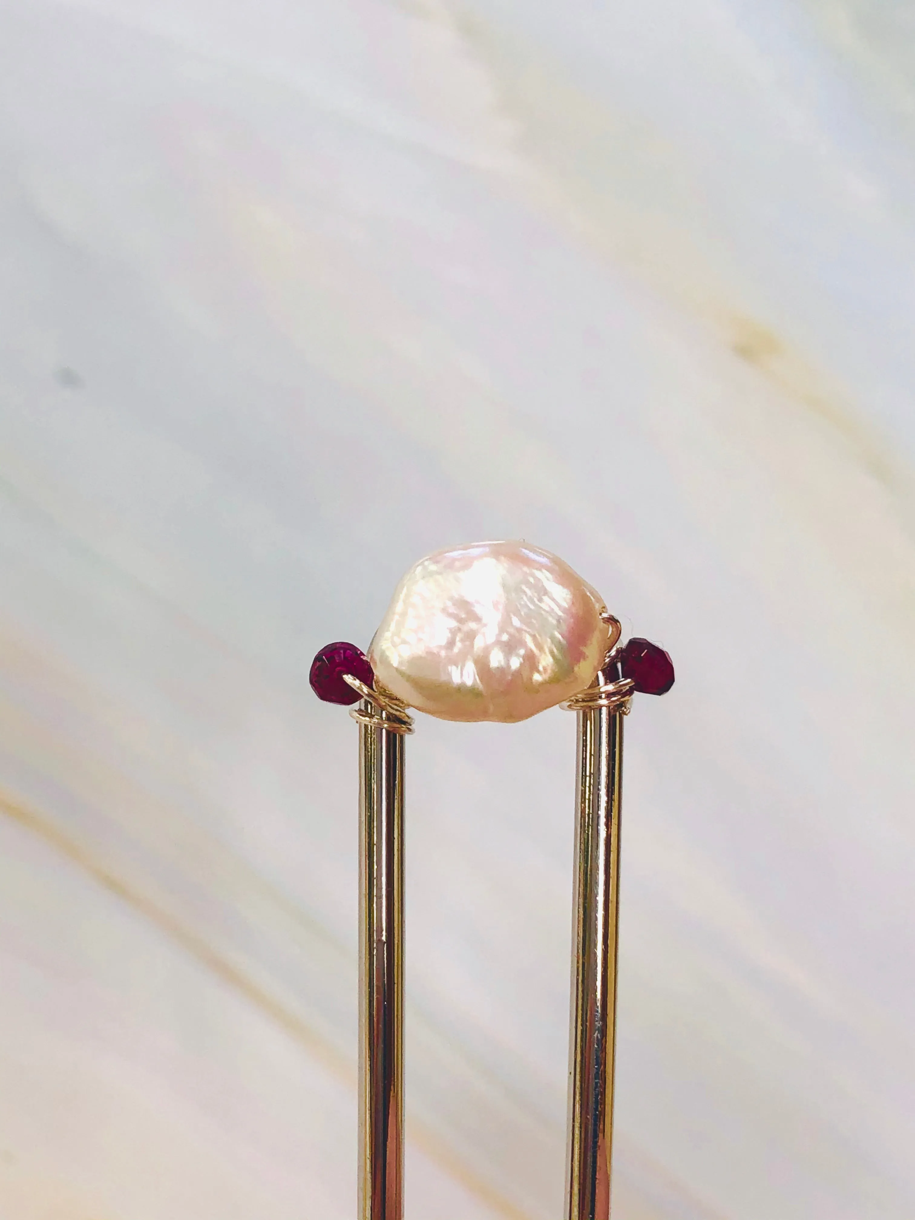 Garnet and Pearl Hair Pin, Wedding Hair Pin Bridal Hair Pin, Gold Wedding hair stick