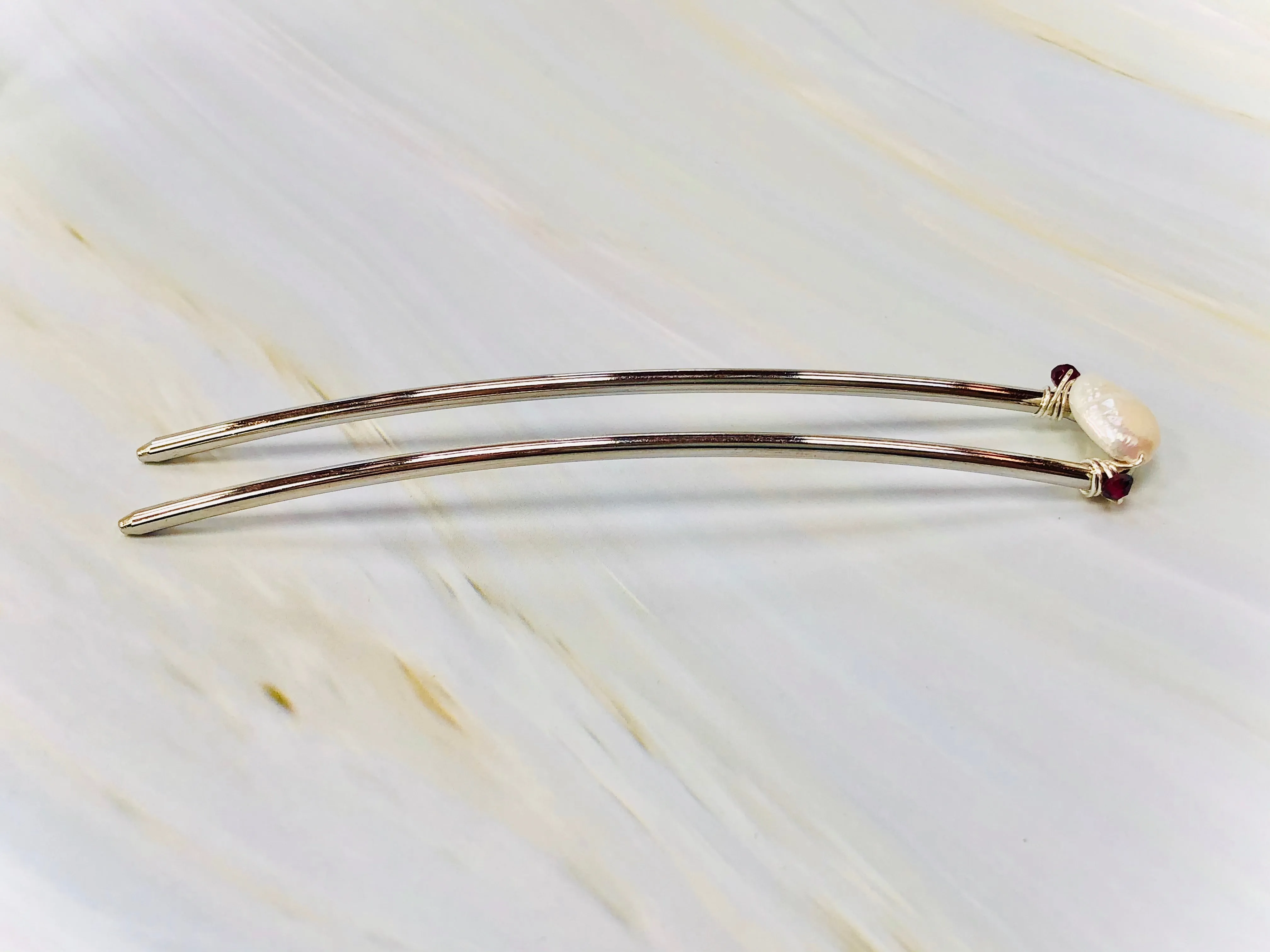 Garnet and Pearl Hair Pin, Wedding Hair Pin Bridal Hair Pin, Gold Wedding hair stick