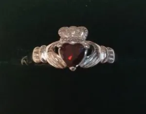 Garnet Claddagh Ring - Sterling Silver