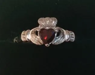 Garnet Claddagh Ring - Sterling Silver