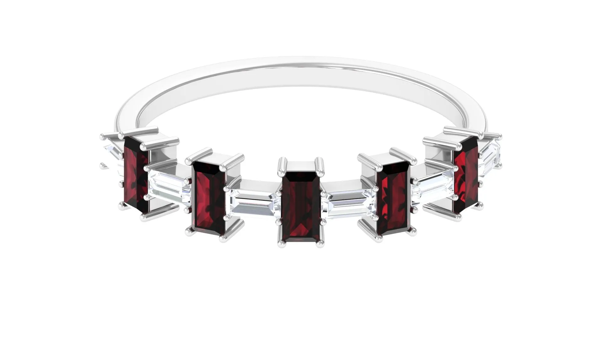 Garnet East West Half Eternity Ring with Diamond