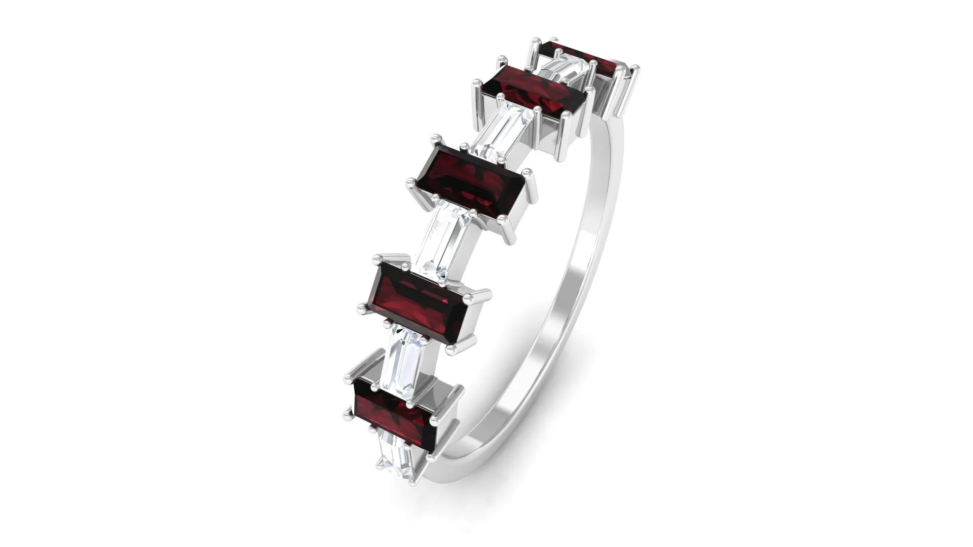 Garnet East West Half Eternity Ring with Diamond