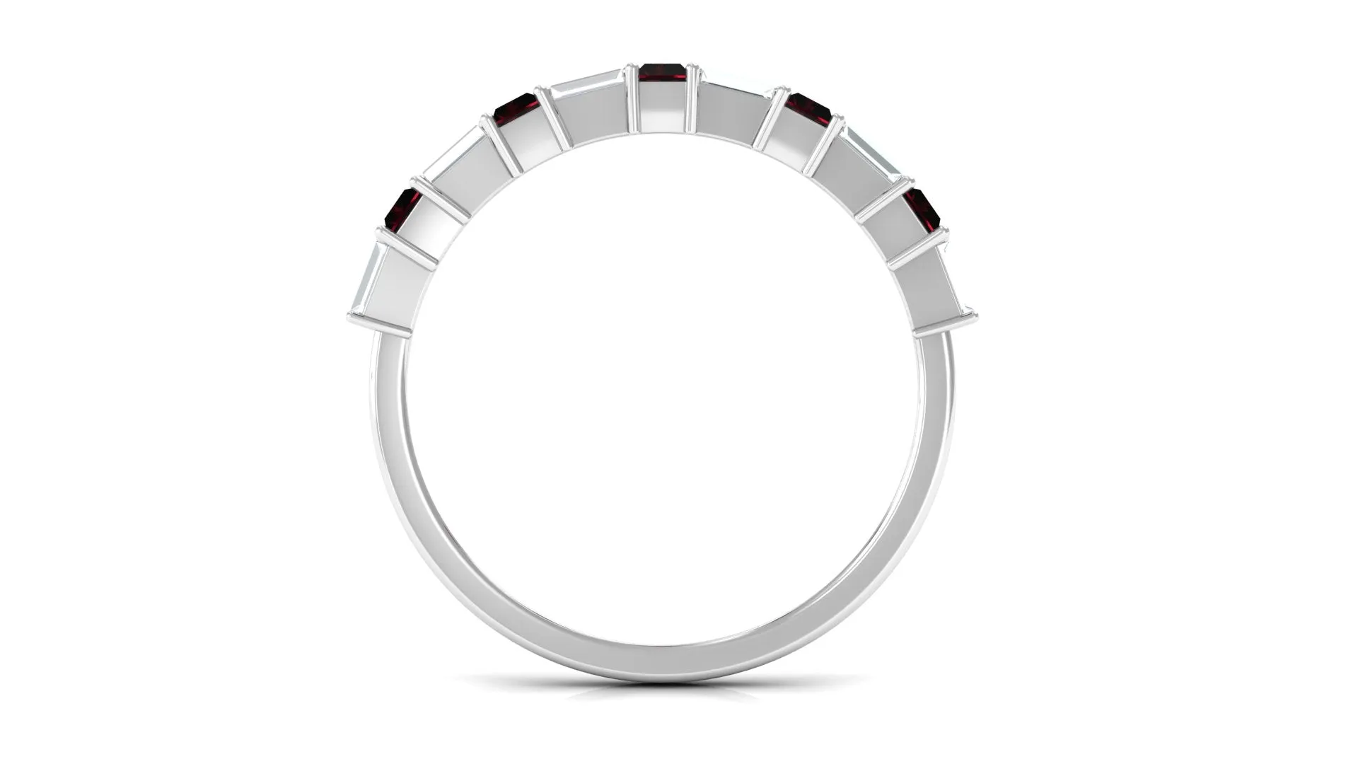 Garnet East West Half Eternity Ring with Diamond