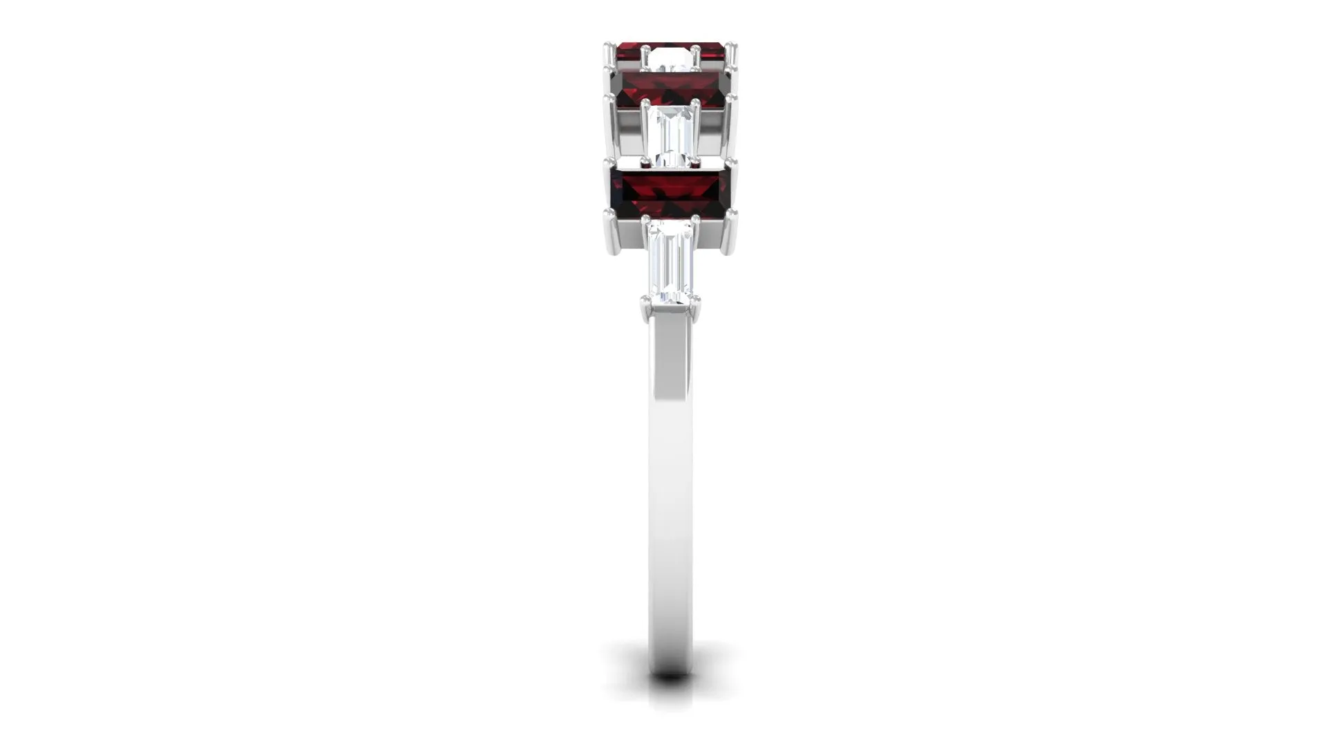 Garnet East West Half Eternity Ring with Diamond