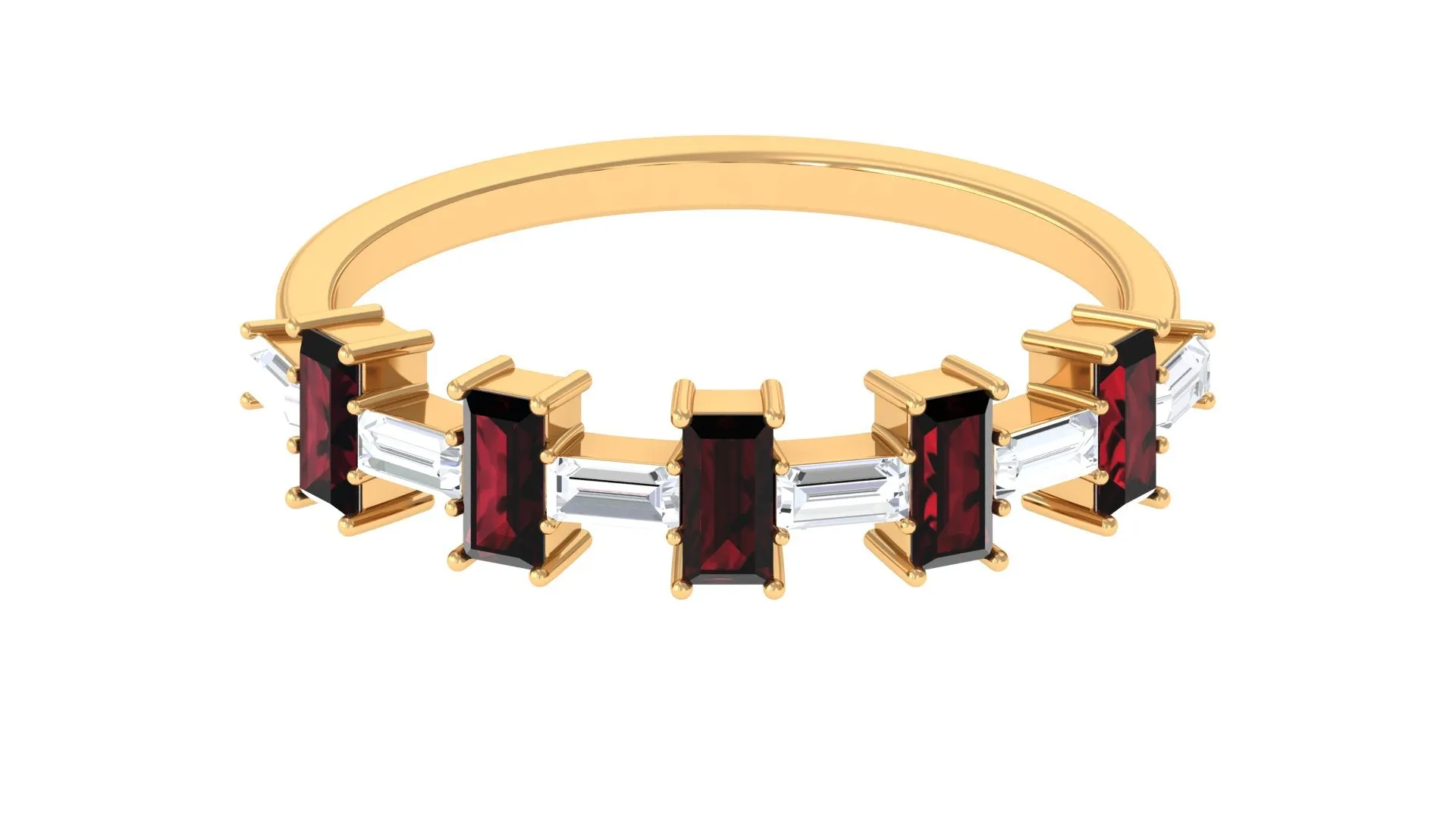 Garnet East West Half Eternity Ring with Diamond