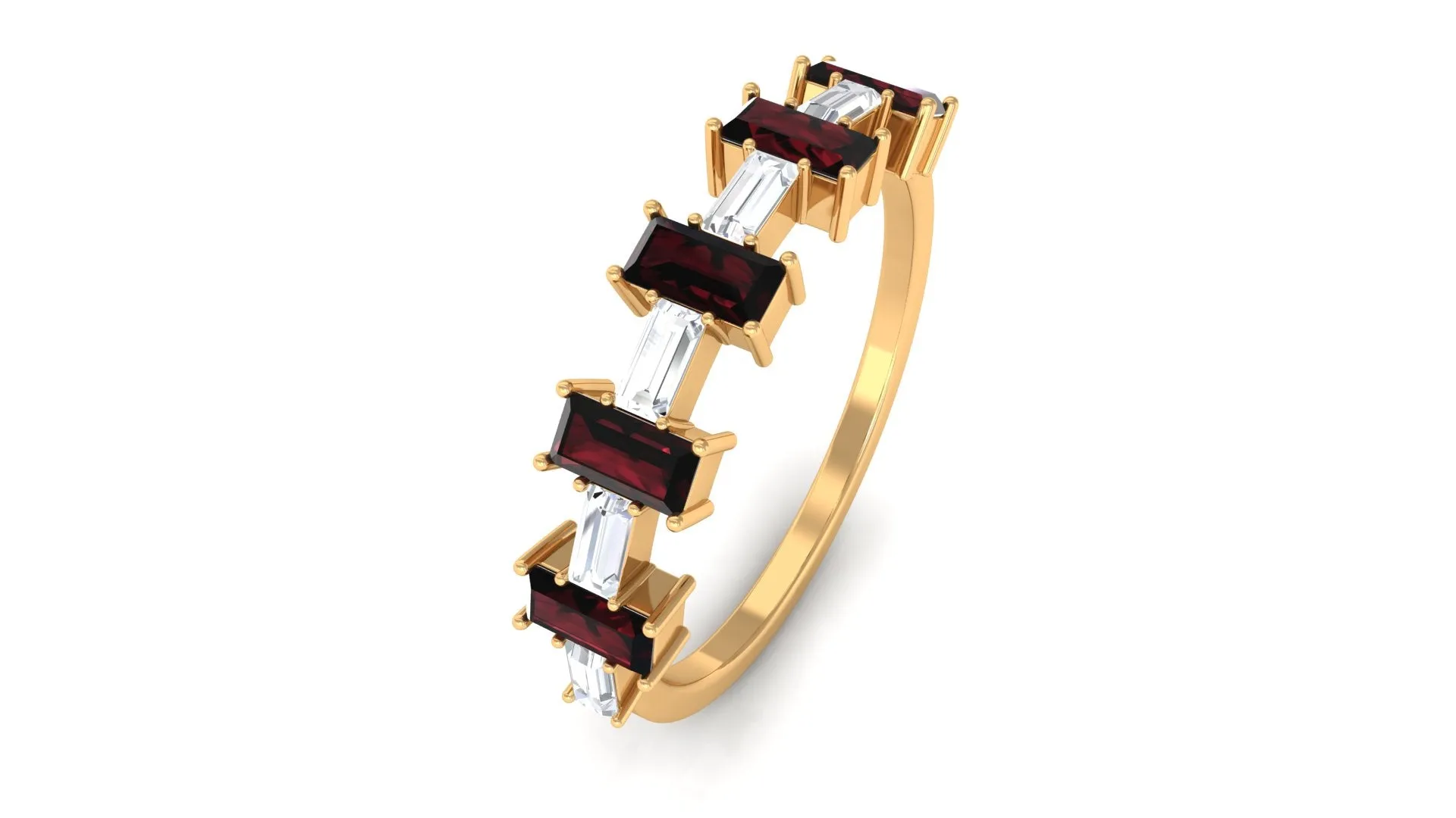 Garnet East West Half Eternity Ring with Diamond