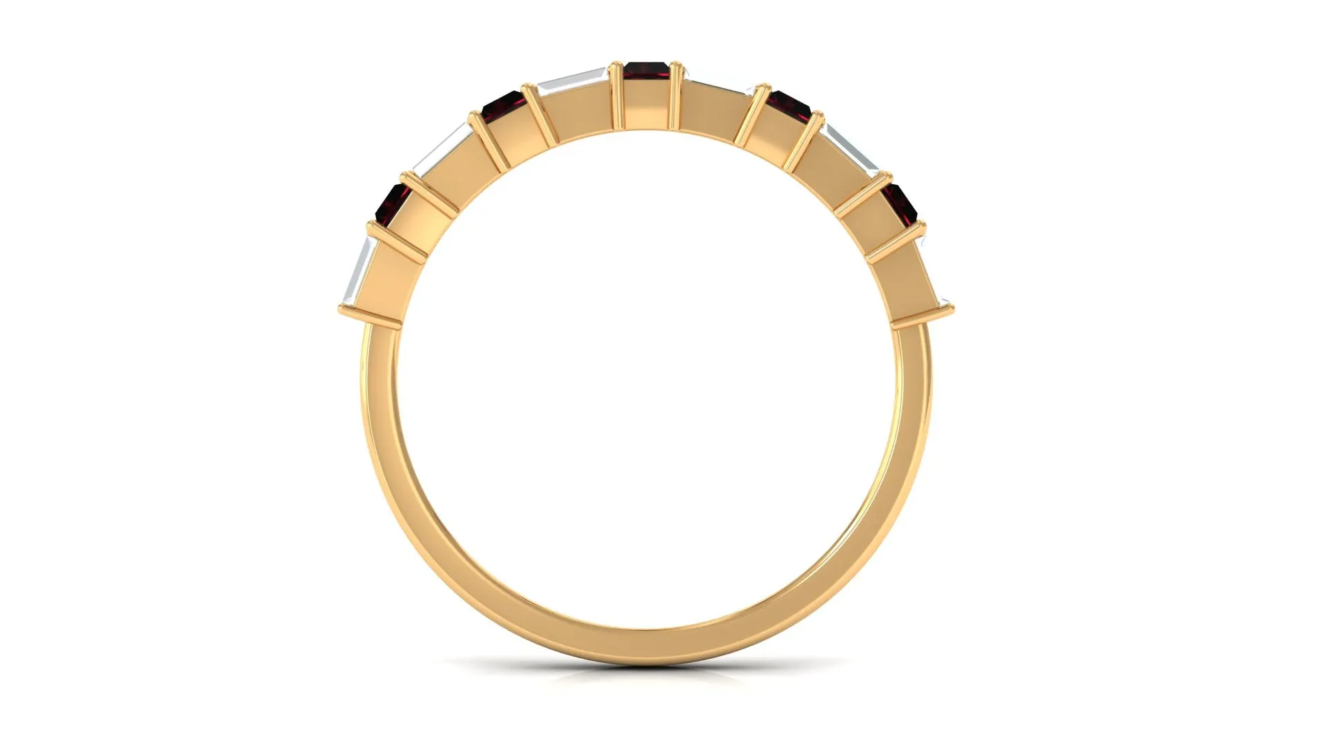 Garnet East West Half Eternity Ring with Diamond