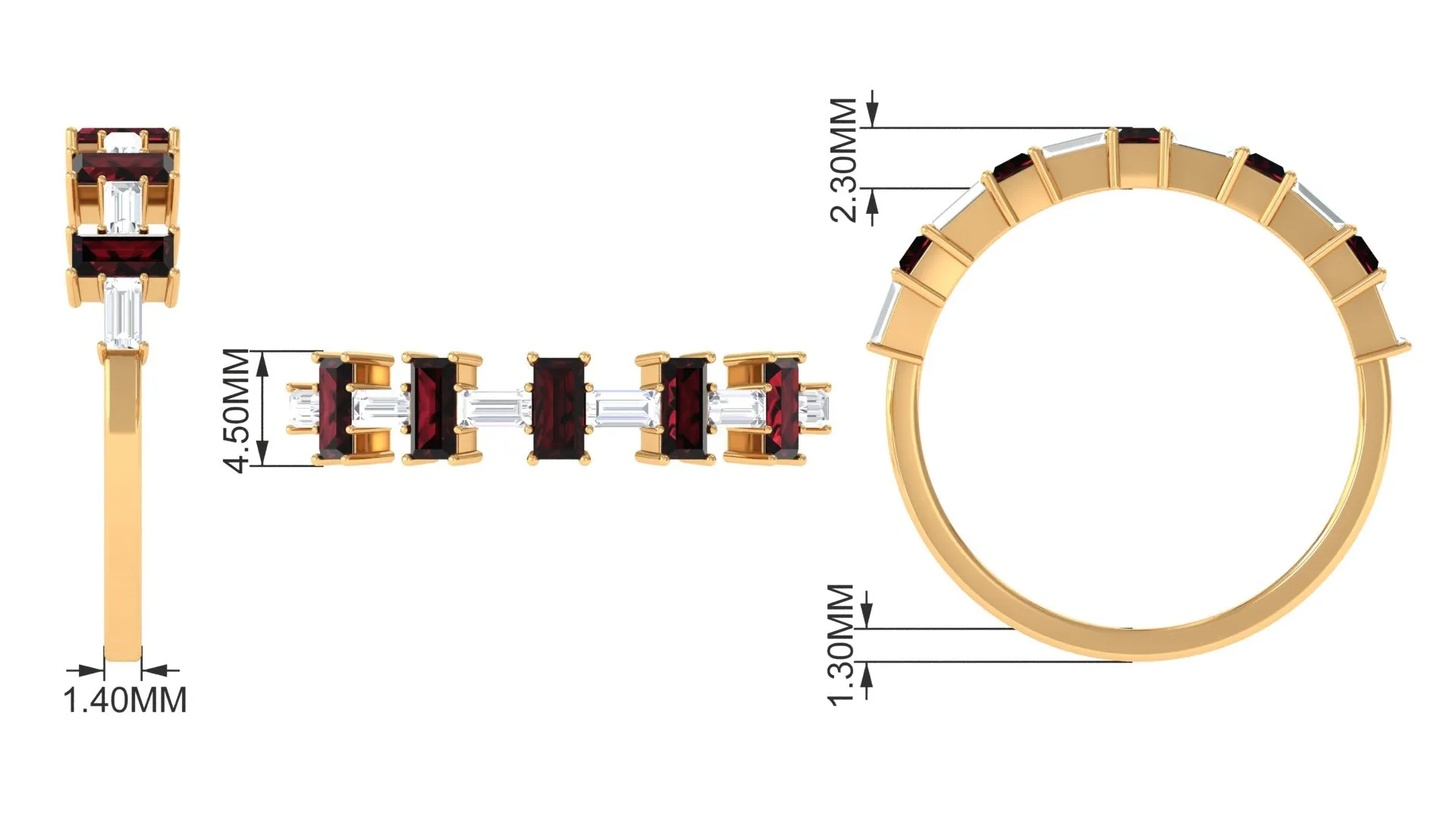 Garnet East West Half Eternity Ring with Diamond