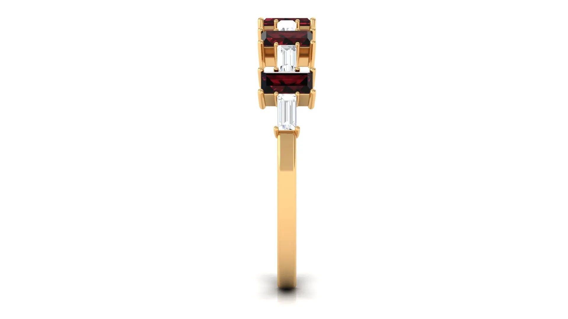 Garnet East West Half Eternity Ring with Diamond