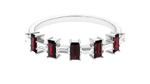 Garnet East West Half Eternity Ring with Diamond