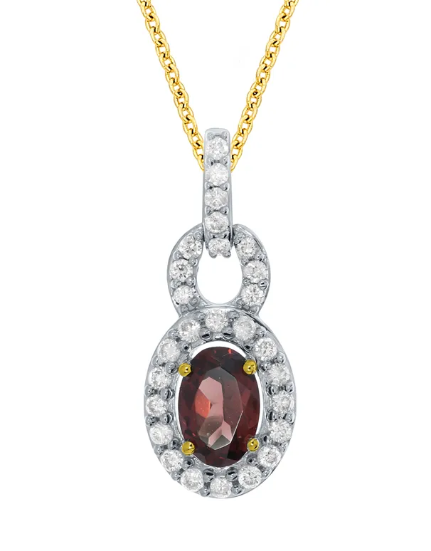 Garnet Pendant - 10ct Yellow Gold Garnet & Diamond Pendant - 786657