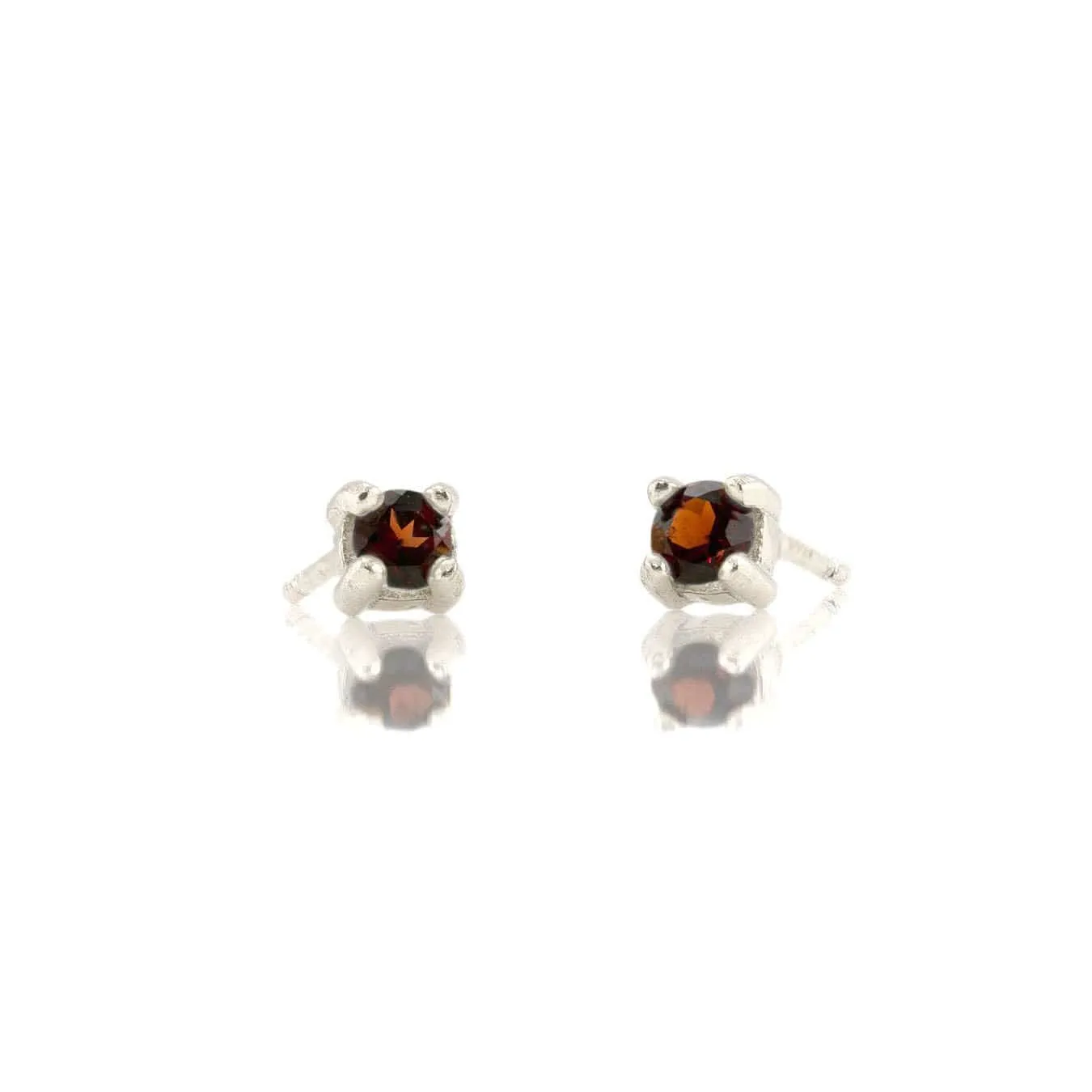 Garnet Prong Set Gemstone Stud Earrings - January Birthstone