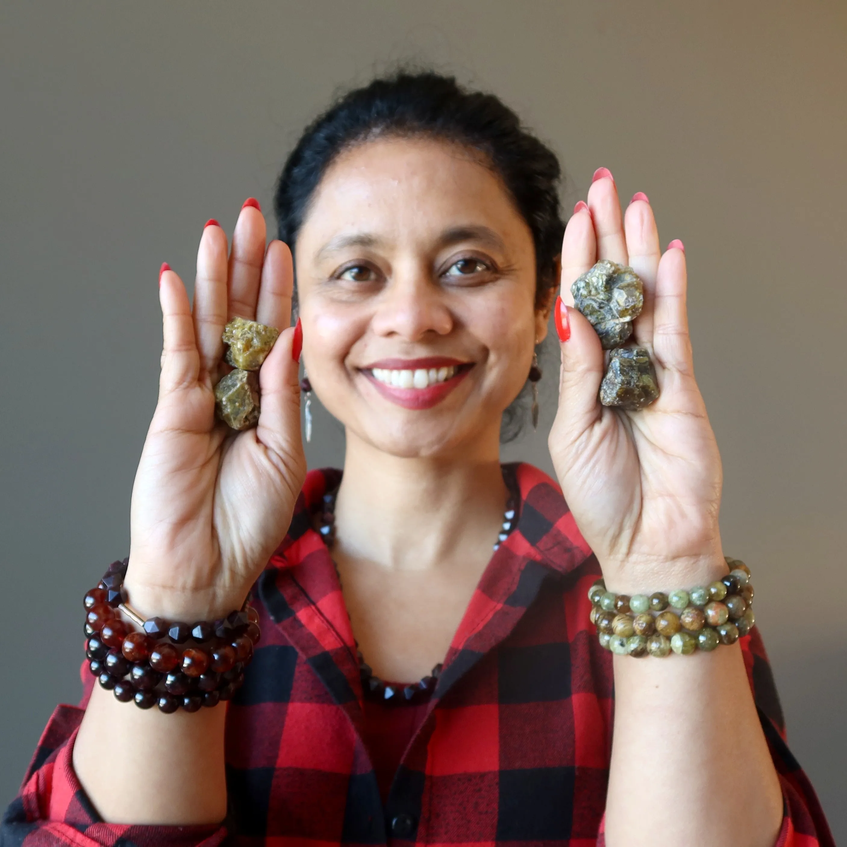 Garnet Raw Crystal Set Health Wealth Green Stones
