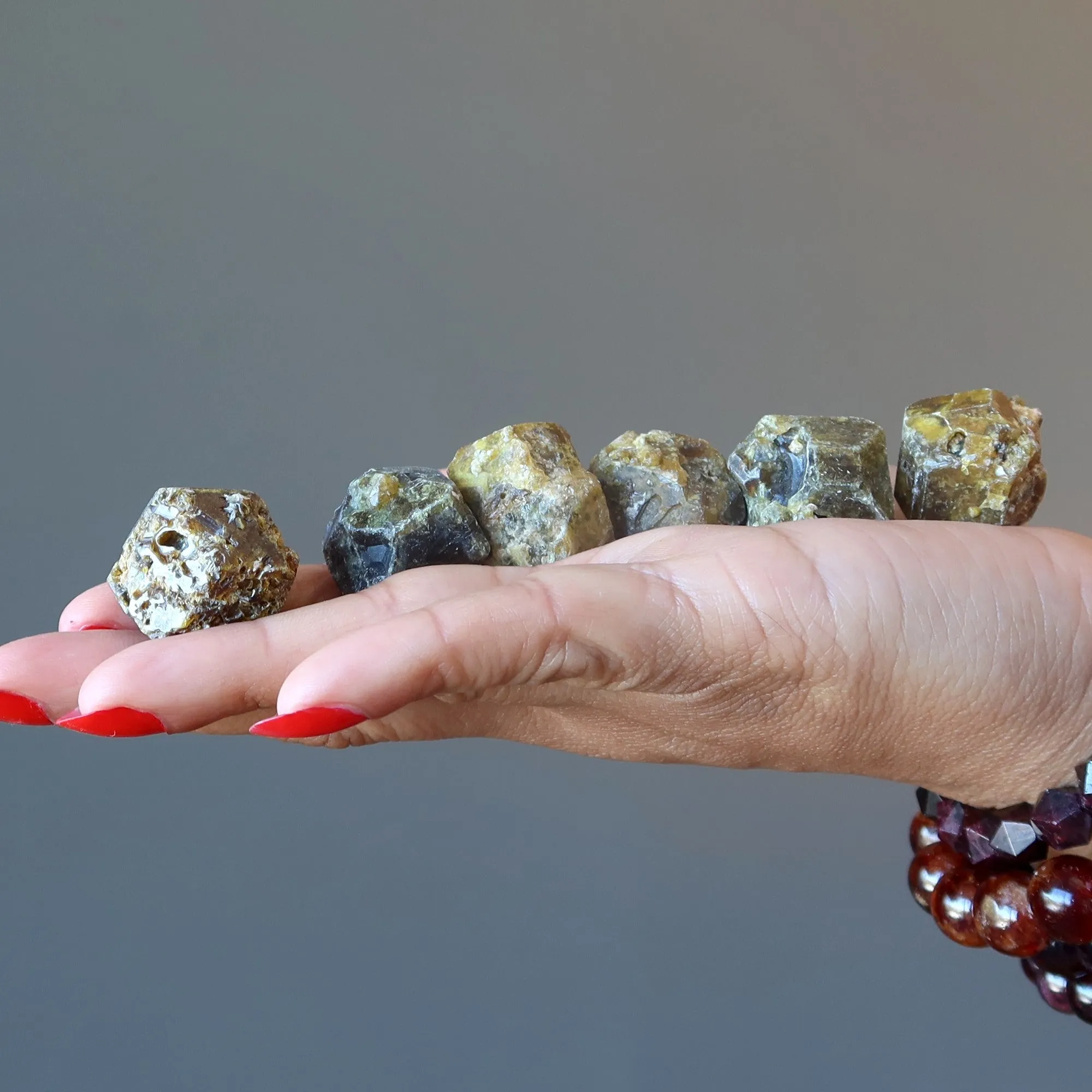 Garnet Raw Crystal Set Health Wealth Green Stones