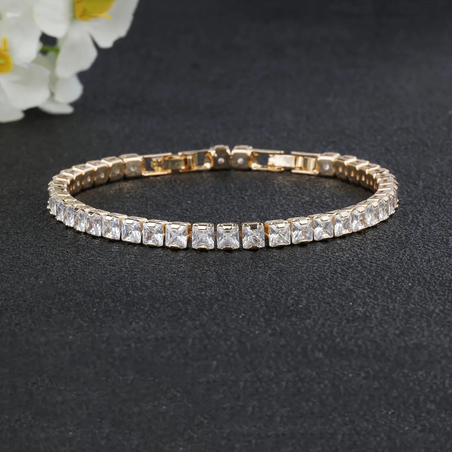 Gold 5A Cubic Zirconia Crystals Bracelet Chains  for Bridal CK10053