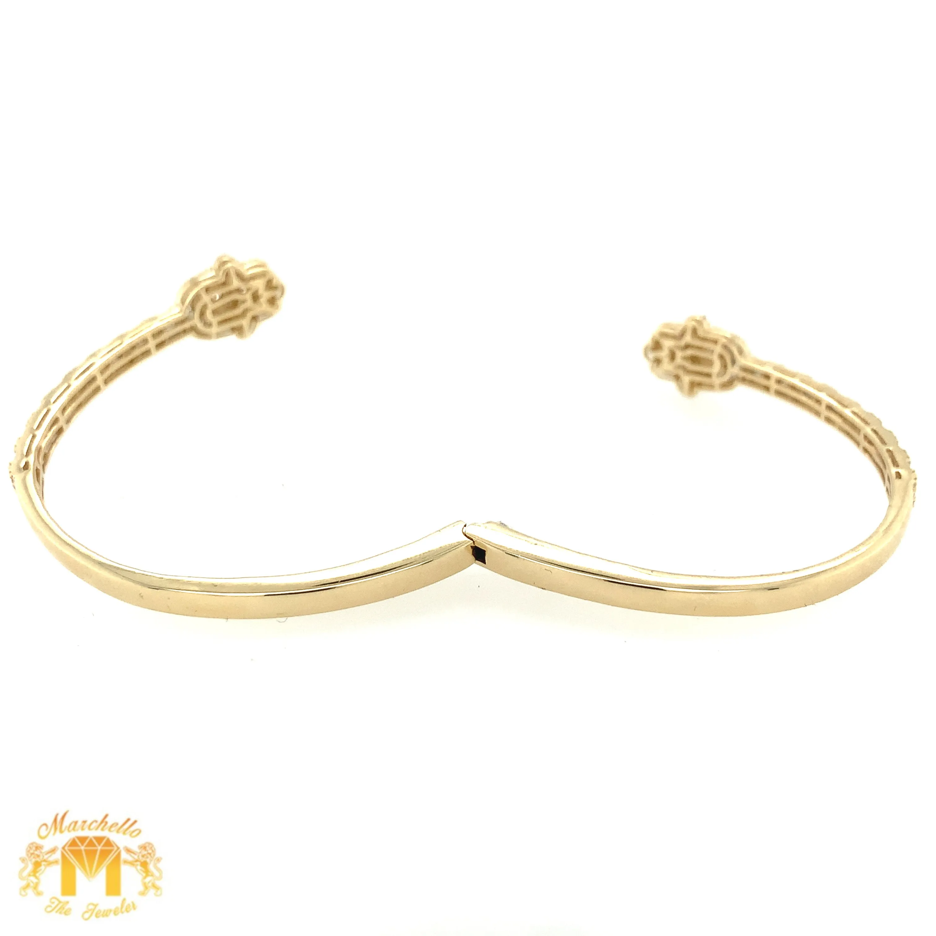 Gold and Diamond Twin Hamsas Cuff Bracelet (choose your color)