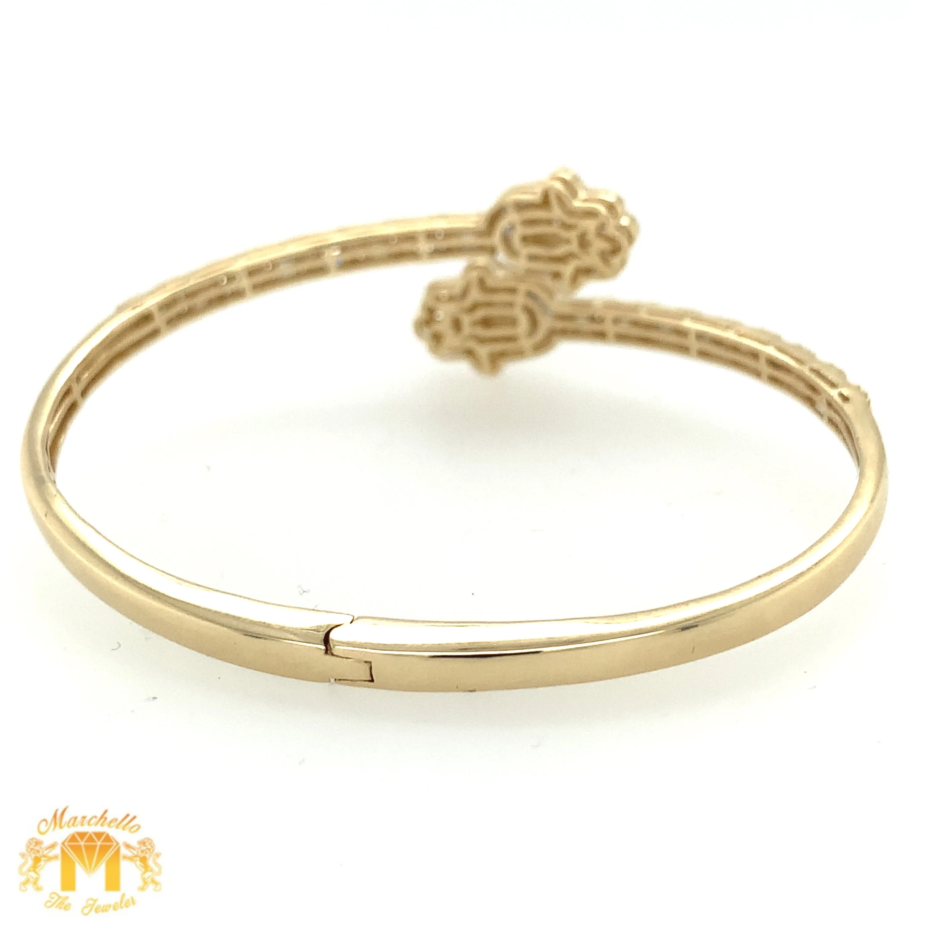 Gold and Diamond Twin Hamsas Cuff Bracelet (choose your color)