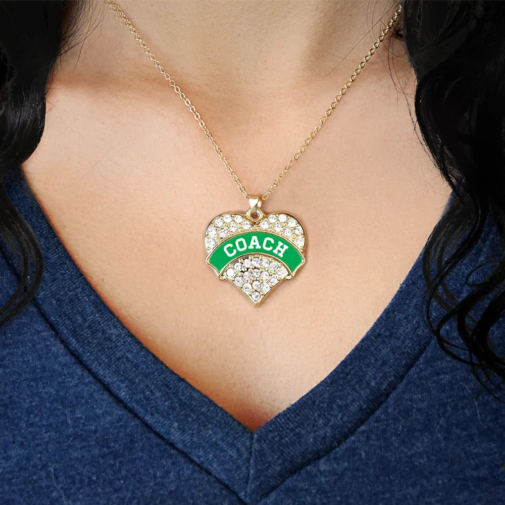 Gold Coach - Emerald Green and White Pave Heart Charm Classic Necklace