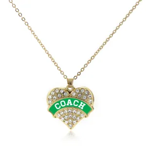 Gold Coach - Emerald Green and White Pave Heart Charm Classic Necklace
