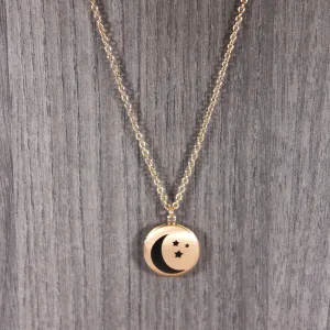 Gold Moon Locket Necklace