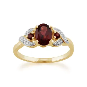 Granat Ring, 9 Karat Gelbgold 1.01ct ct Mosambik Granat & DIAMANTRING