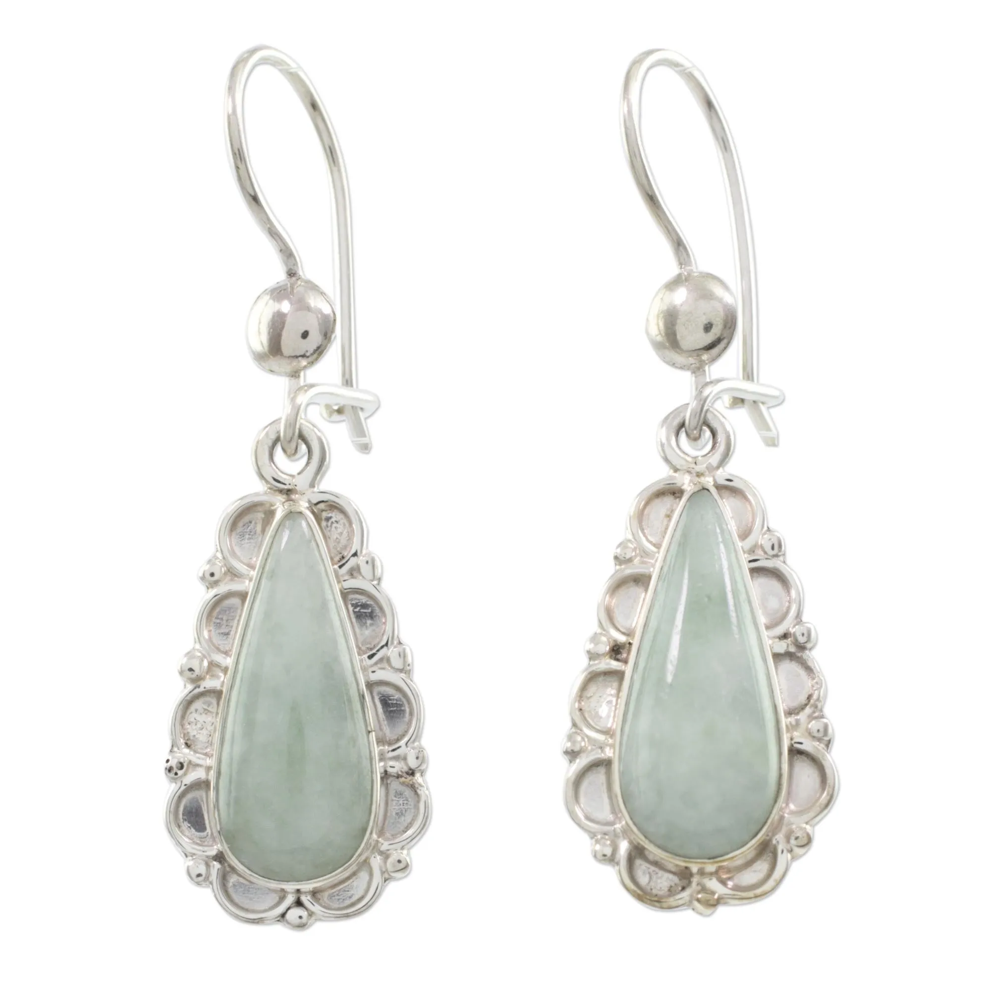 Guatemalan Hand Crafted Light Green Jade Dangle Earrings - Blossoming Green Dew | NOVICA