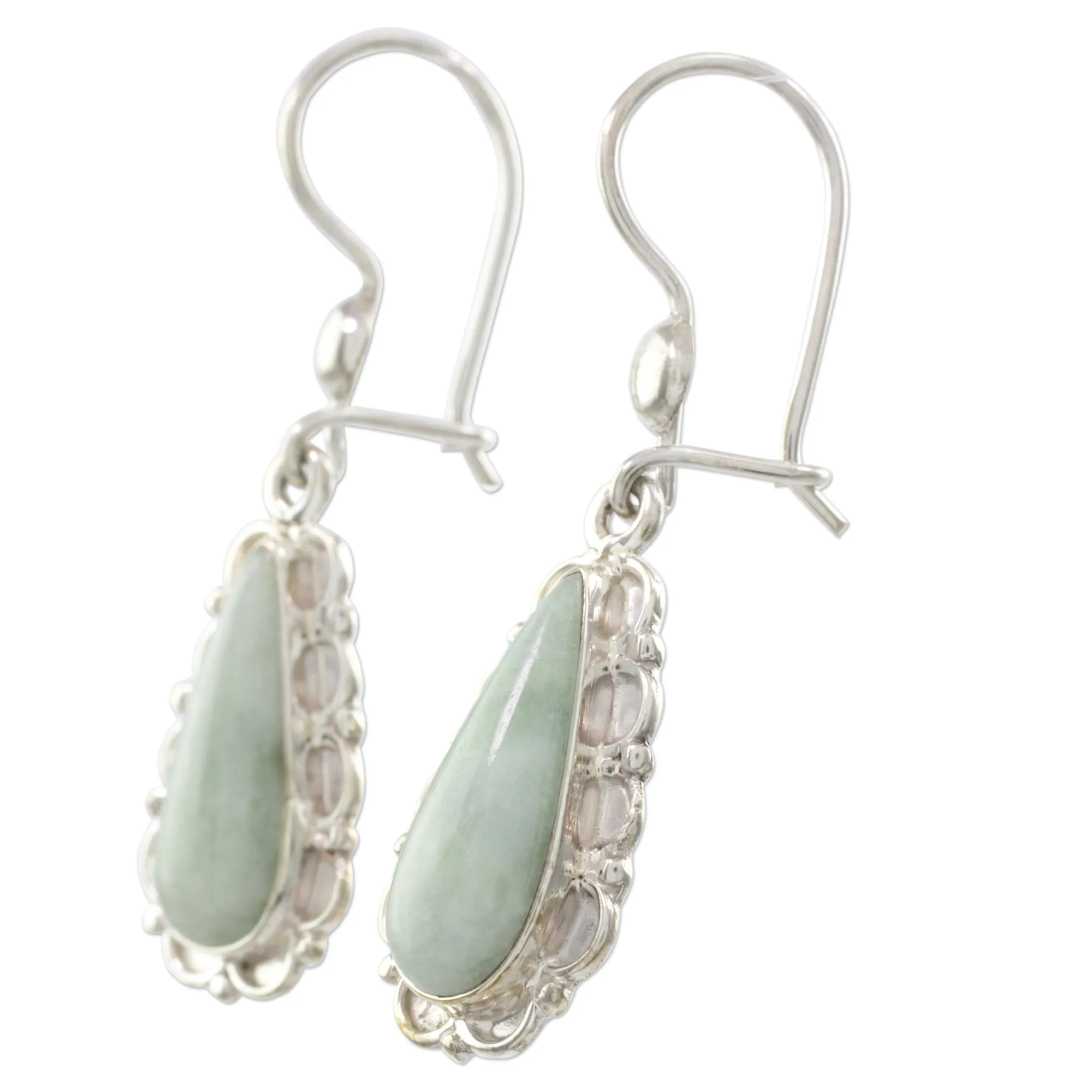 Guatemalan Hand Crafted Light Green Jade Dangle Earrings - Blossoming Green Dew | NOVICA