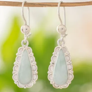 Guatemalan Hand Crafted Light Green Jade Dangle Earrings - Blossoming Green Dew | NOVICA