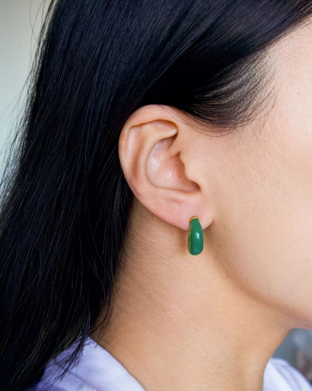Half moon — Green chalcedony earrings