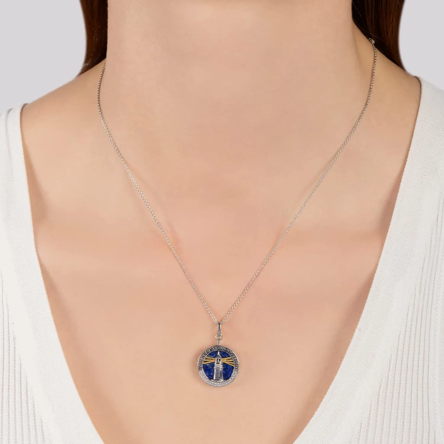 Hallmark Fine Jewelry Guiding Light Medallion in Sterling Silver & 14K Yellow Gold with Diamonds & Lapis