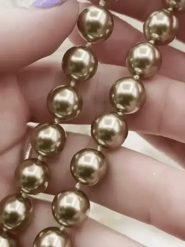 Hand Knotted Vintage Gold/Bronze Porcelain Glass Pearl Replica, 10mm round Shape Pearls, Matte Gold Double opening clasp, 18" long.Fast Ship