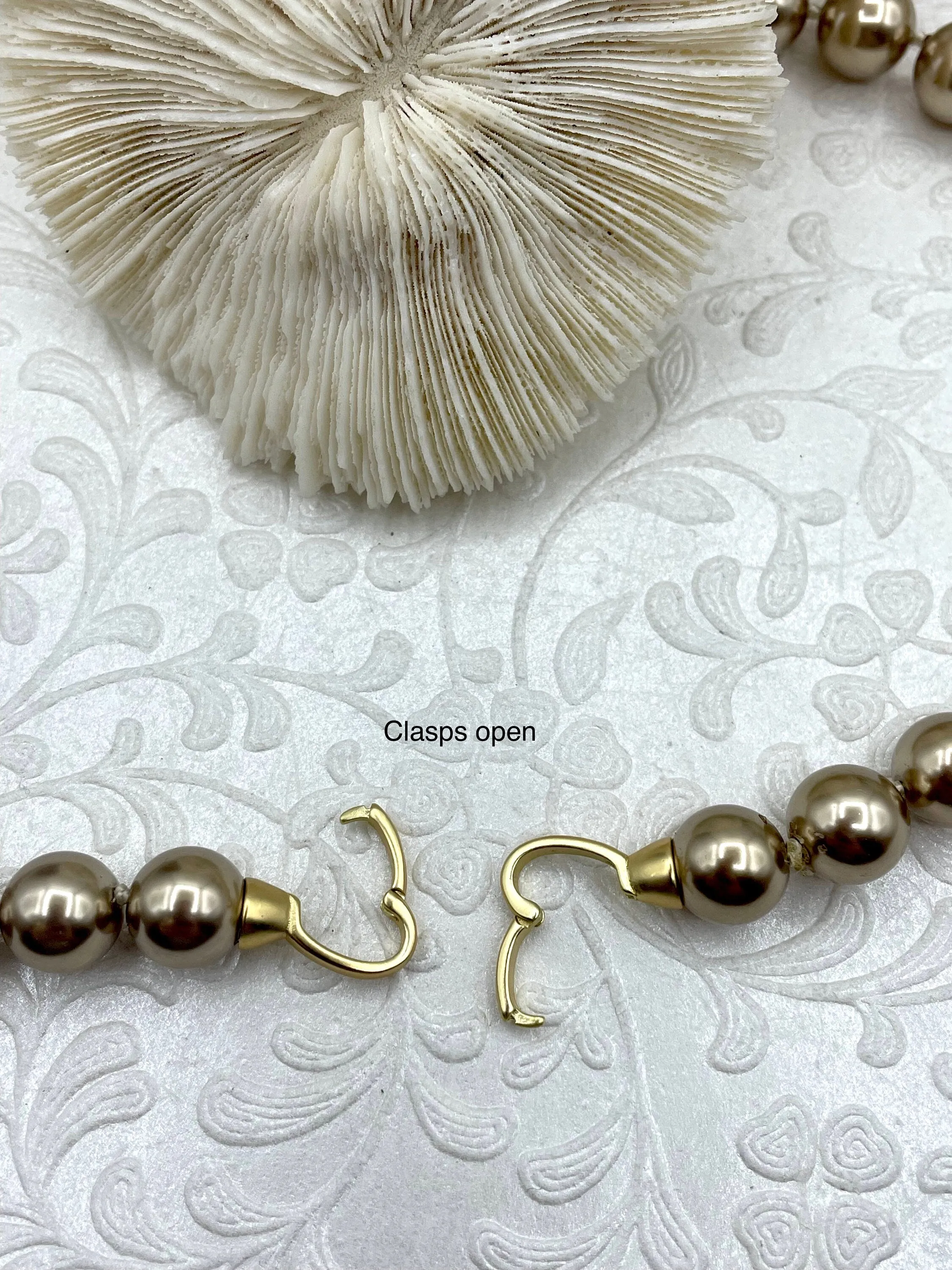 Hand Knotted Vintage Gold/Bronze Porcelain Glass Pearl Replica, 10mm round Shape Pearls, Matte Gold Double opening clasp, 18" long.Fast Ship