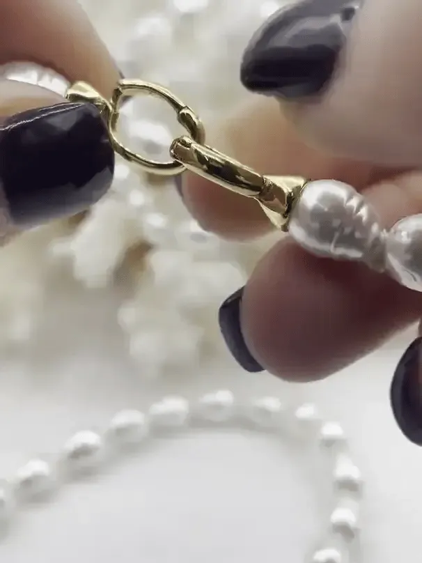 Hand Knotted Vintage Porcelain Glass Pearl Replica,Freshwater Potato Shape Pearls,Gold Double clasp or Silver Bean shape clasp,18".Fast Ship