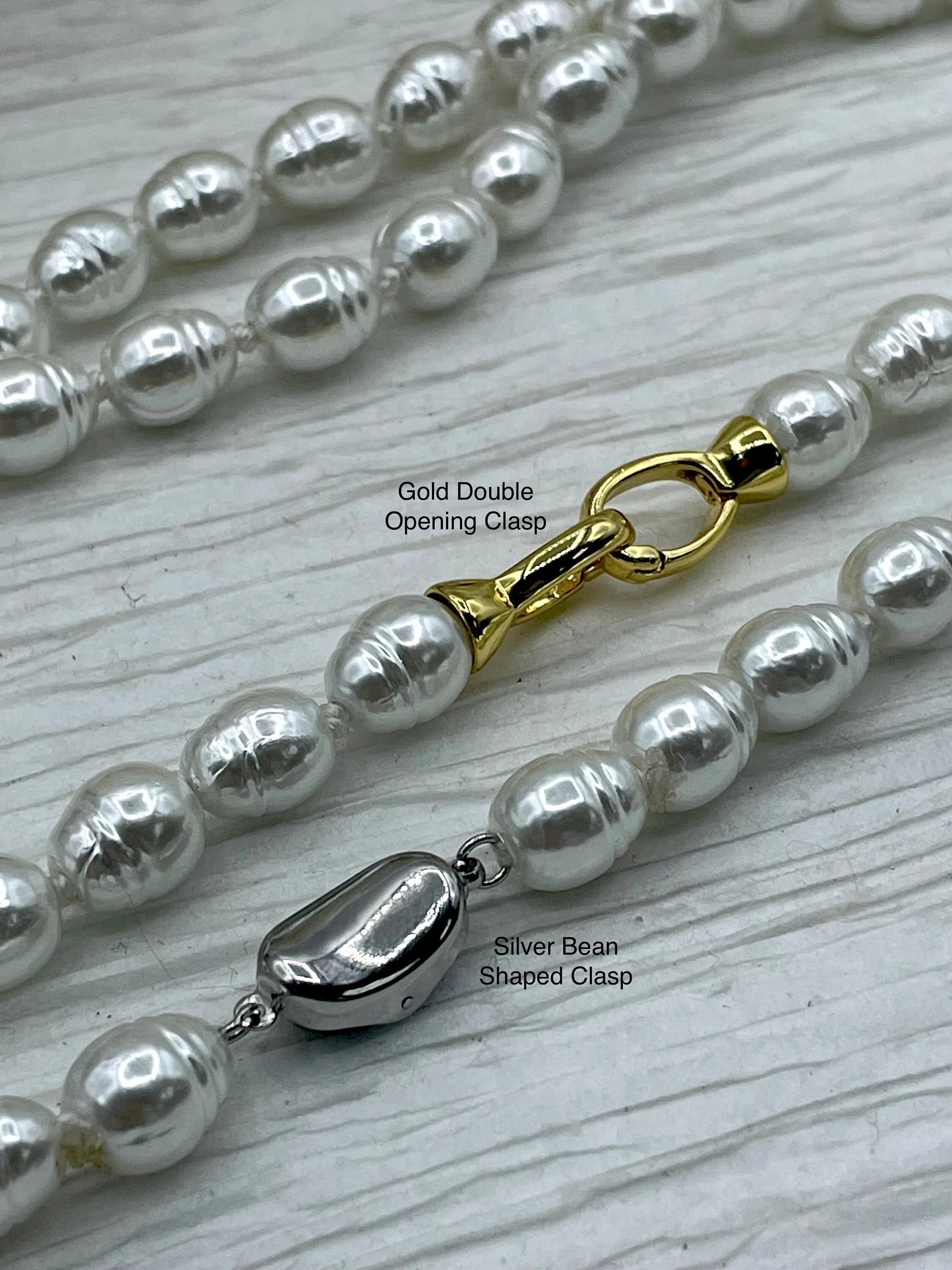 Hand Knotted Vintage Porcelain Glass Pearl Replica,Freshwater Potato Shape Pearls,Gold Double clasp or Silver Bean shape clasp,18".Fast Ship