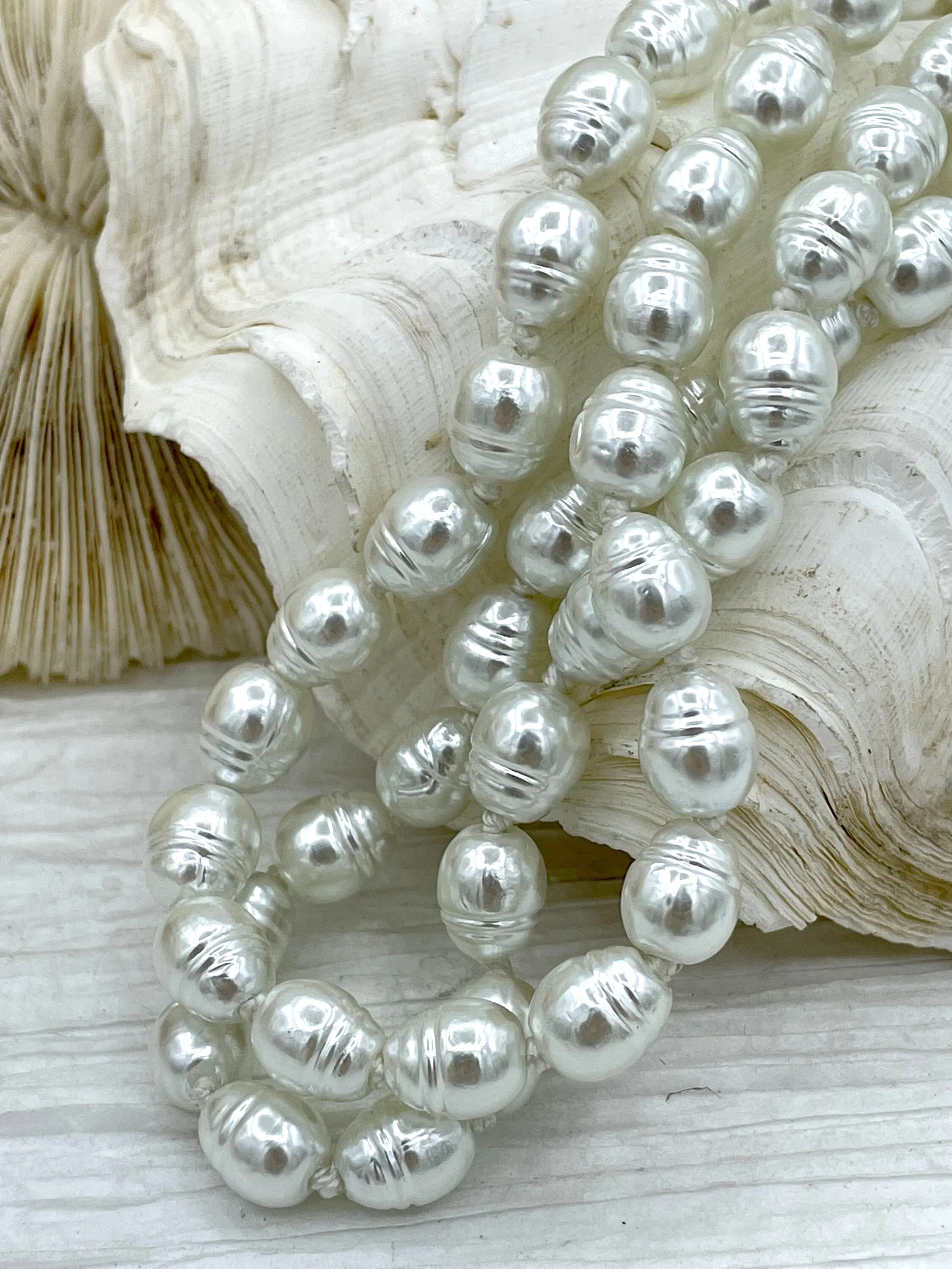 Hand Knotted Vintage Porcelain Glass Pearl Replica,Freshwater Potato Shape Pearls,Gold Double clasp or Silver Bean shape clasp,18".Fast Ship