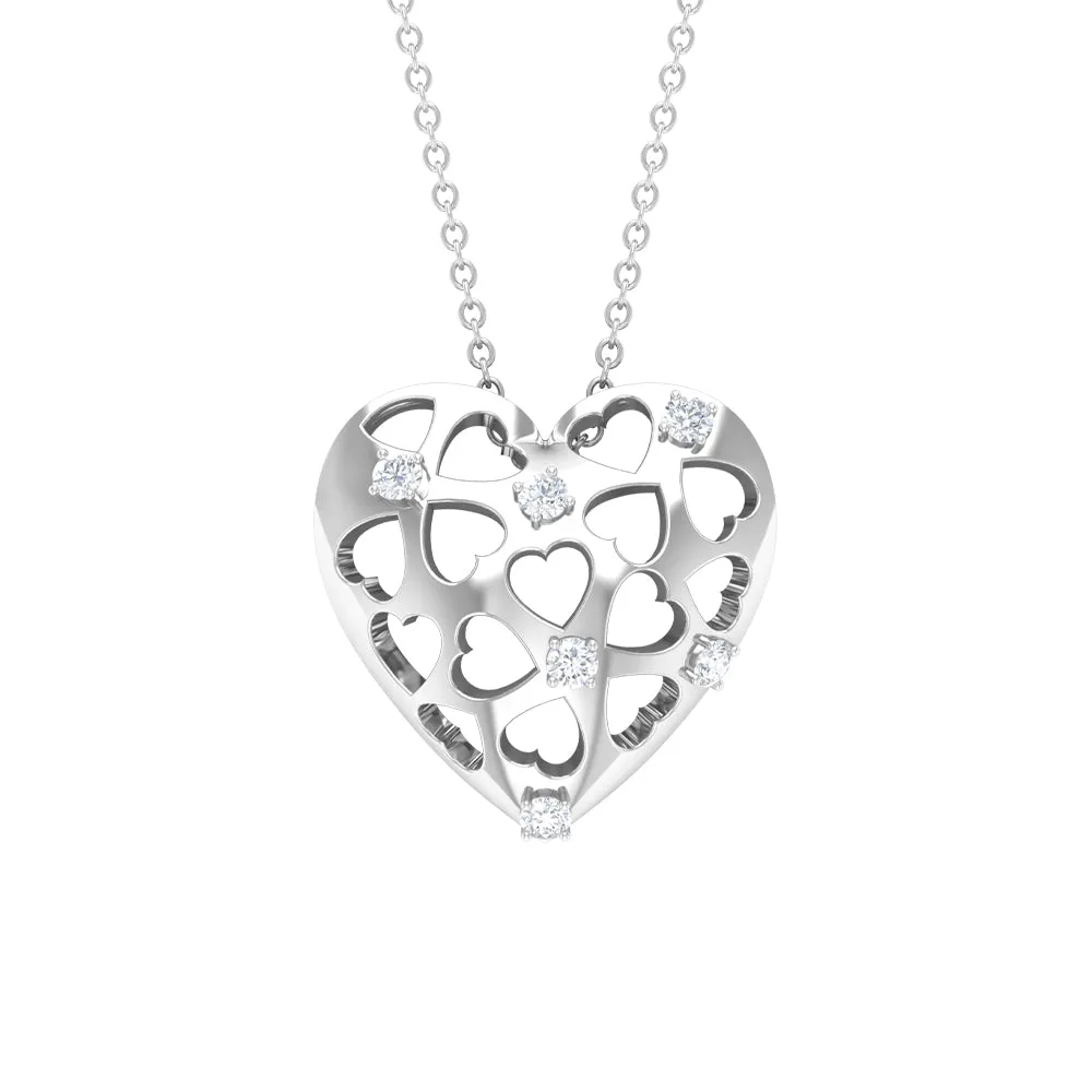 Heart Shaped Openwork Pendant with Round Diamond in Gold