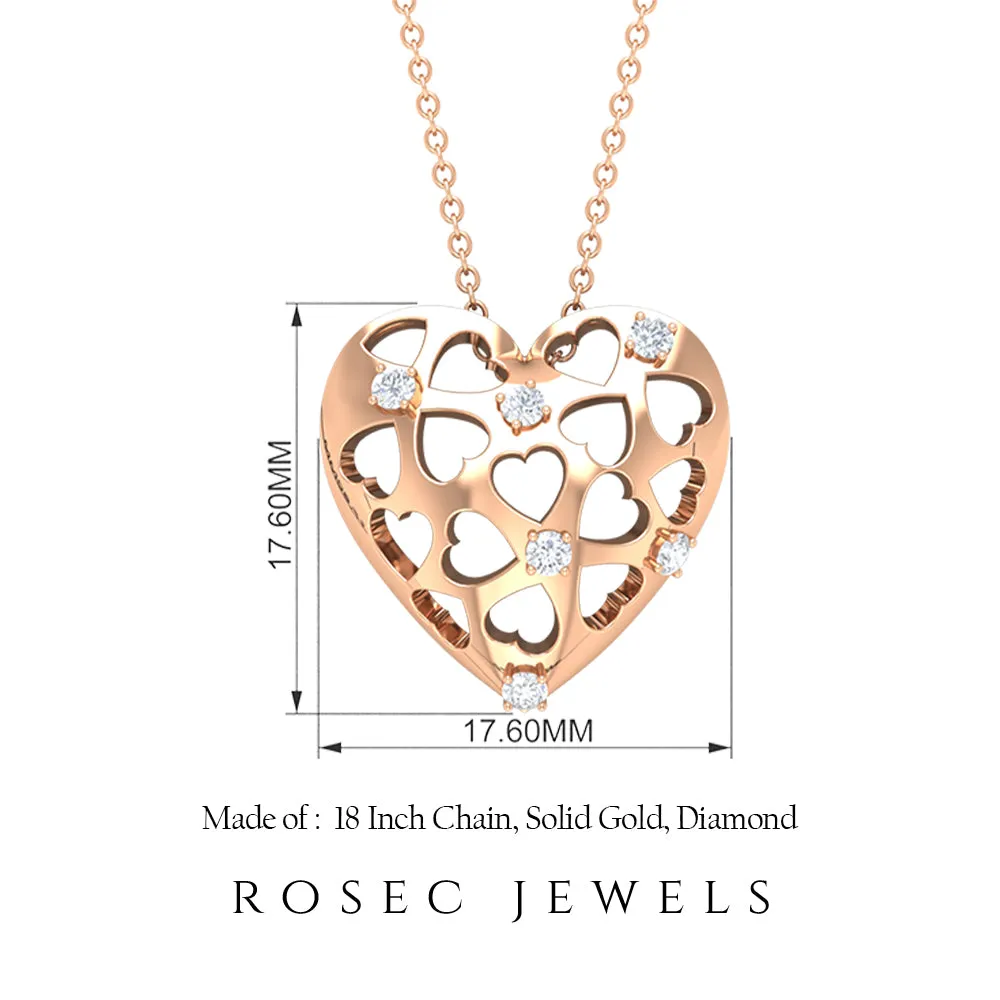 Heart Shaped Openwork Pendant with Round Diamond in Gold