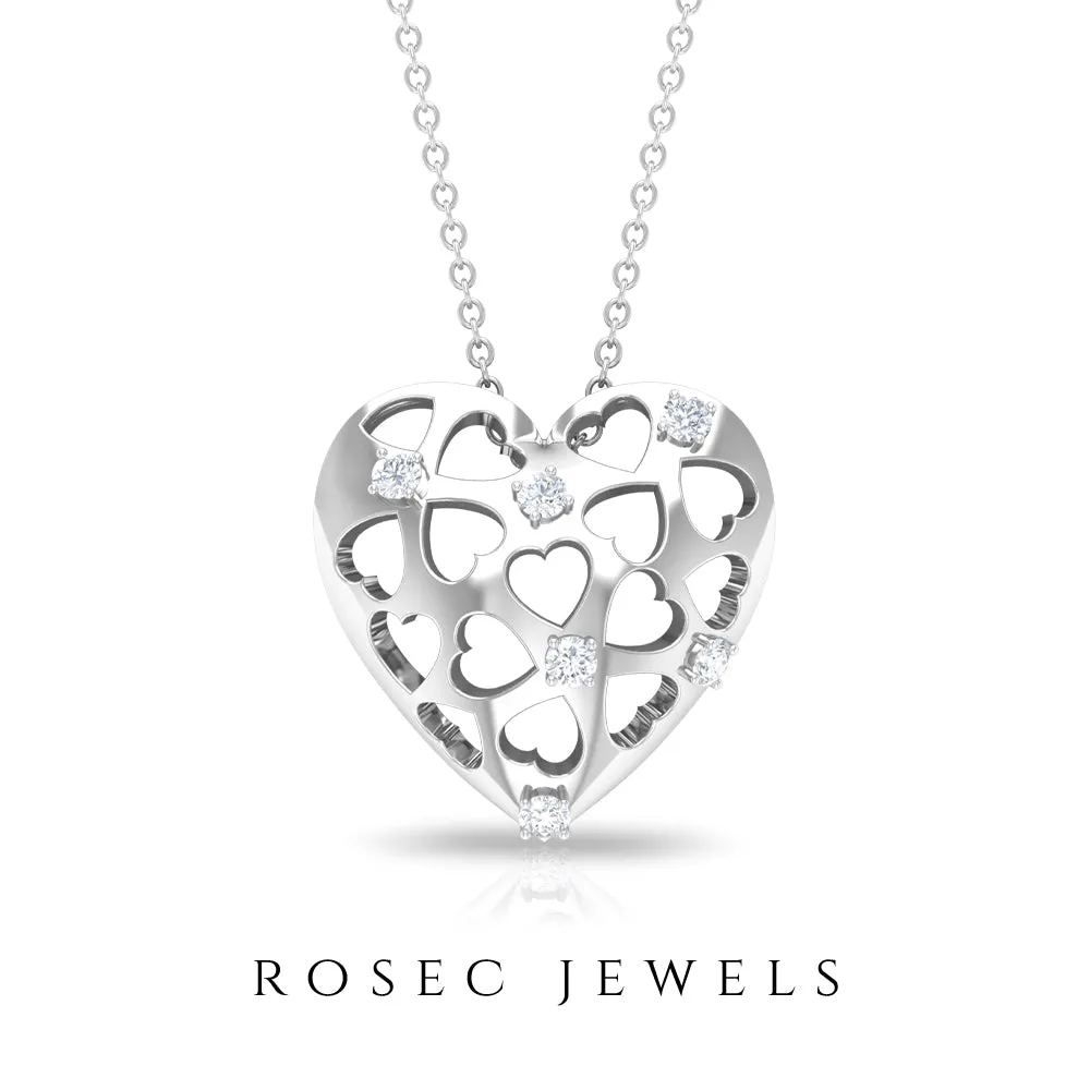 Heart Shaped Openwork Pendant with Round Diamond in Gold