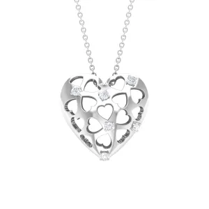 Heart Shaped Openwork Pendant with Round Diamond in Gold