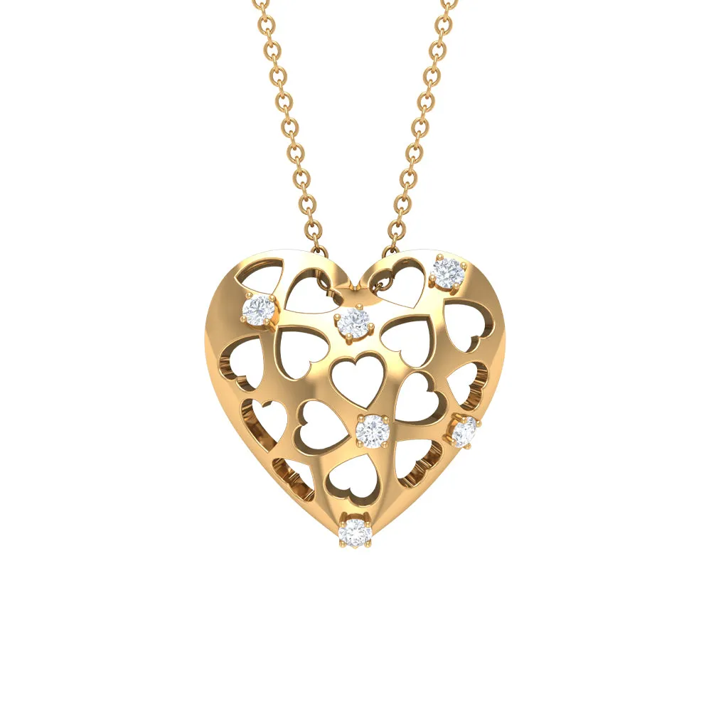 Heart Shaped Openwork Pendant with Round Diamond in Gold
