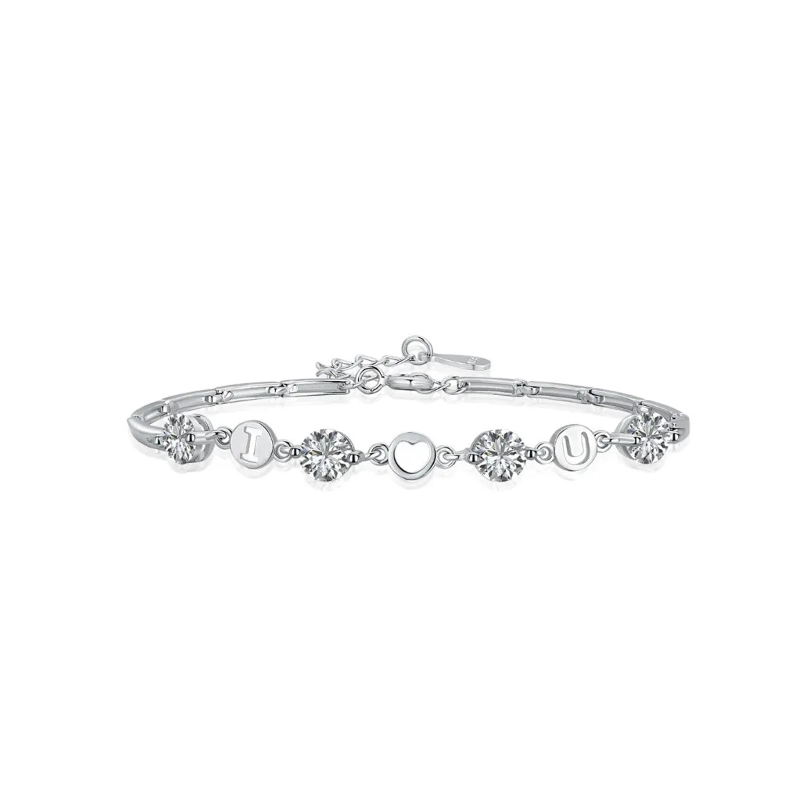 I Love You Initials Crystal Curved Link Bracelet