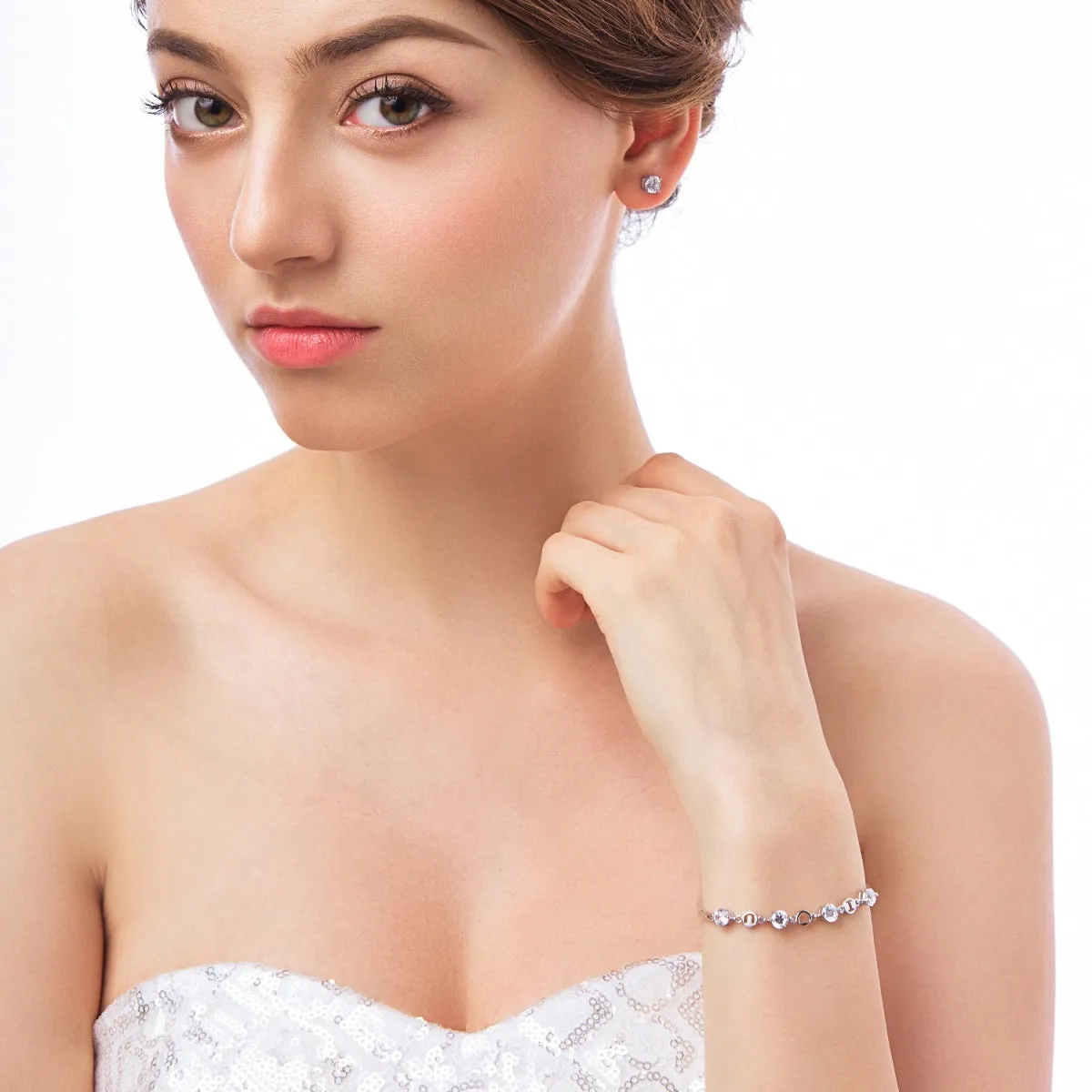I Love You Initials Crystal Curved Link Bracelet