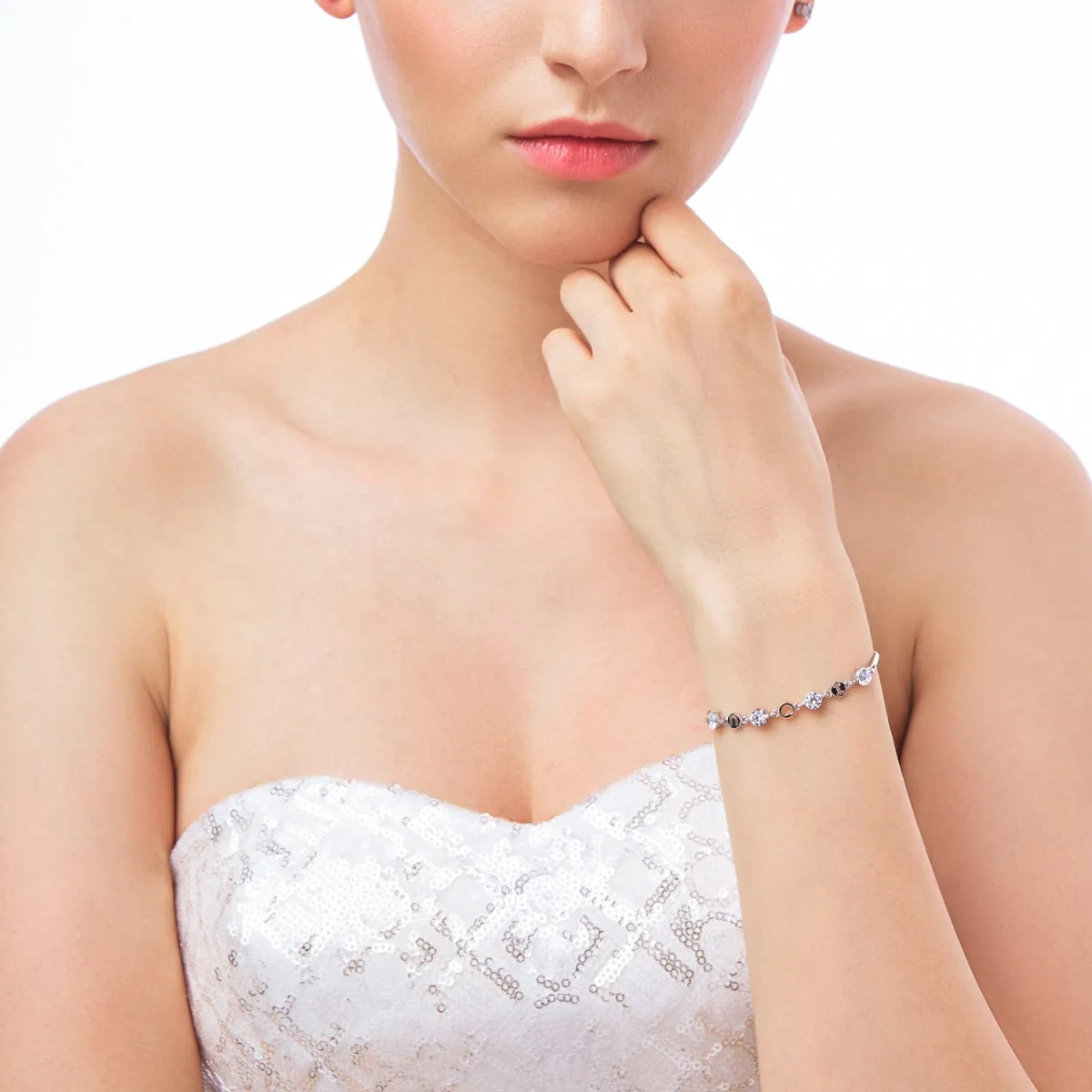 I Love You Initials Crystal Curved Link Bracelet